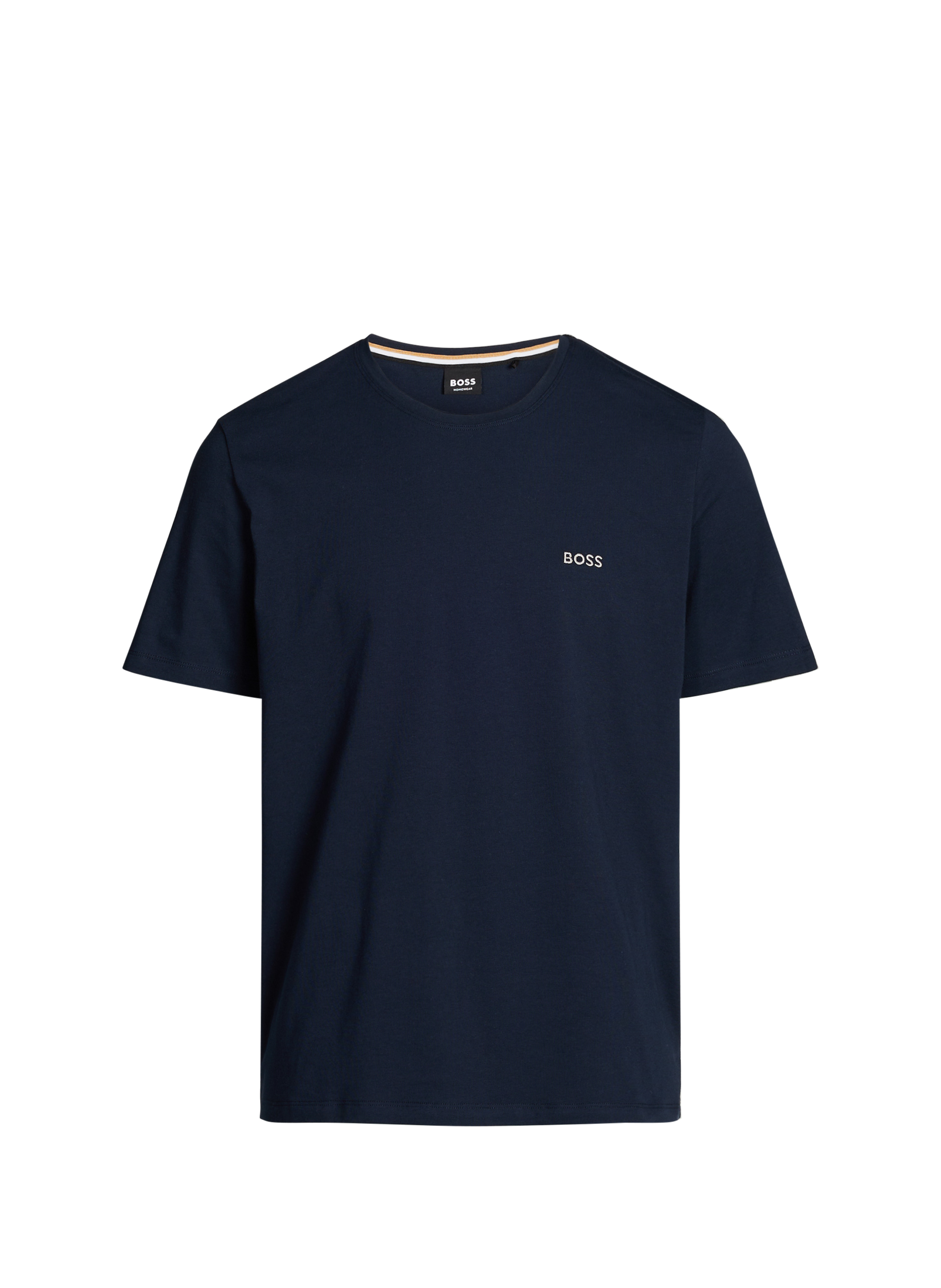 BOSS T-shirt uni à col rond en coton mélangé Bleu