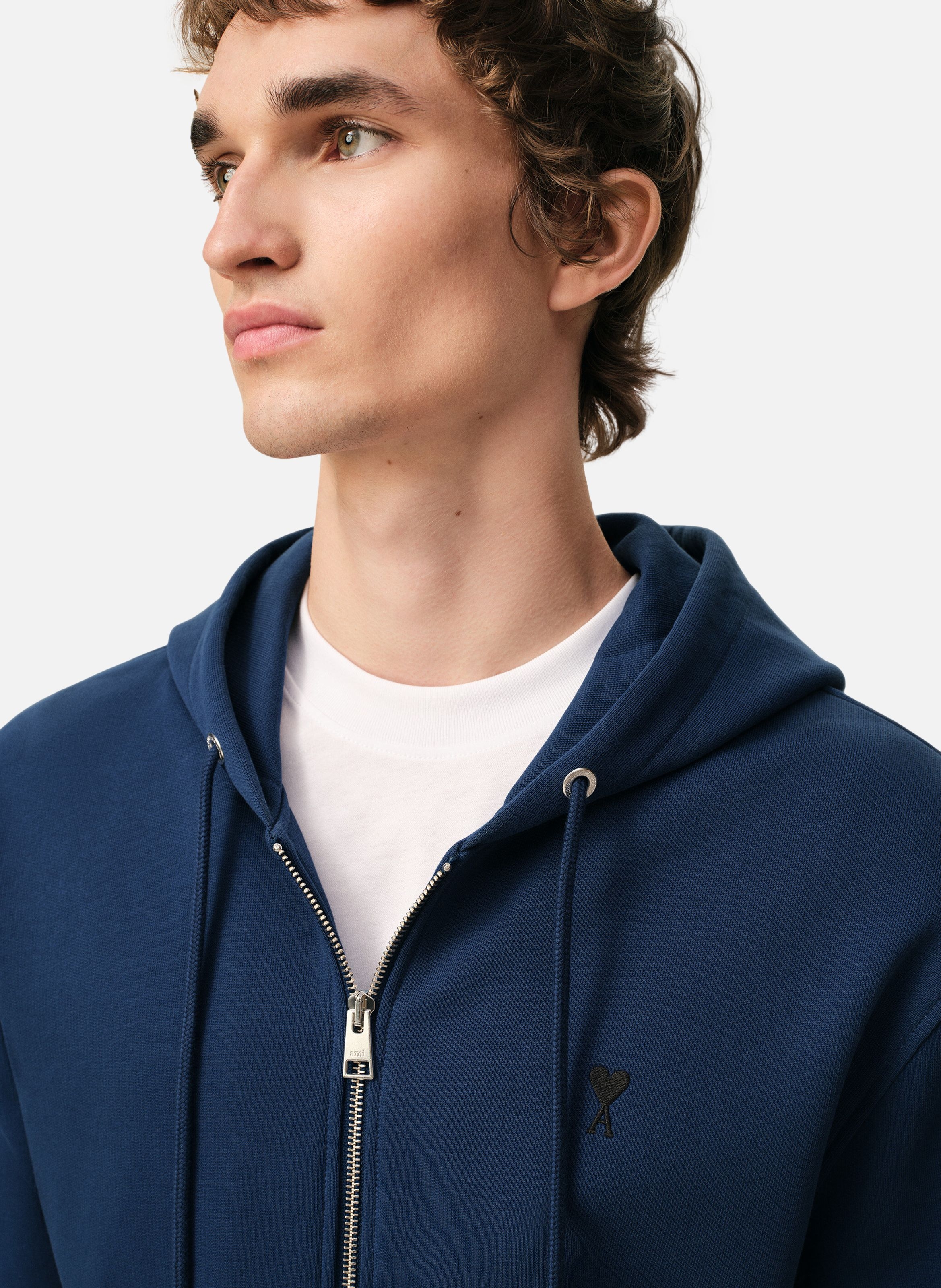 Hoodie zippé ami de coeur en coton AMI PARIS Bleu