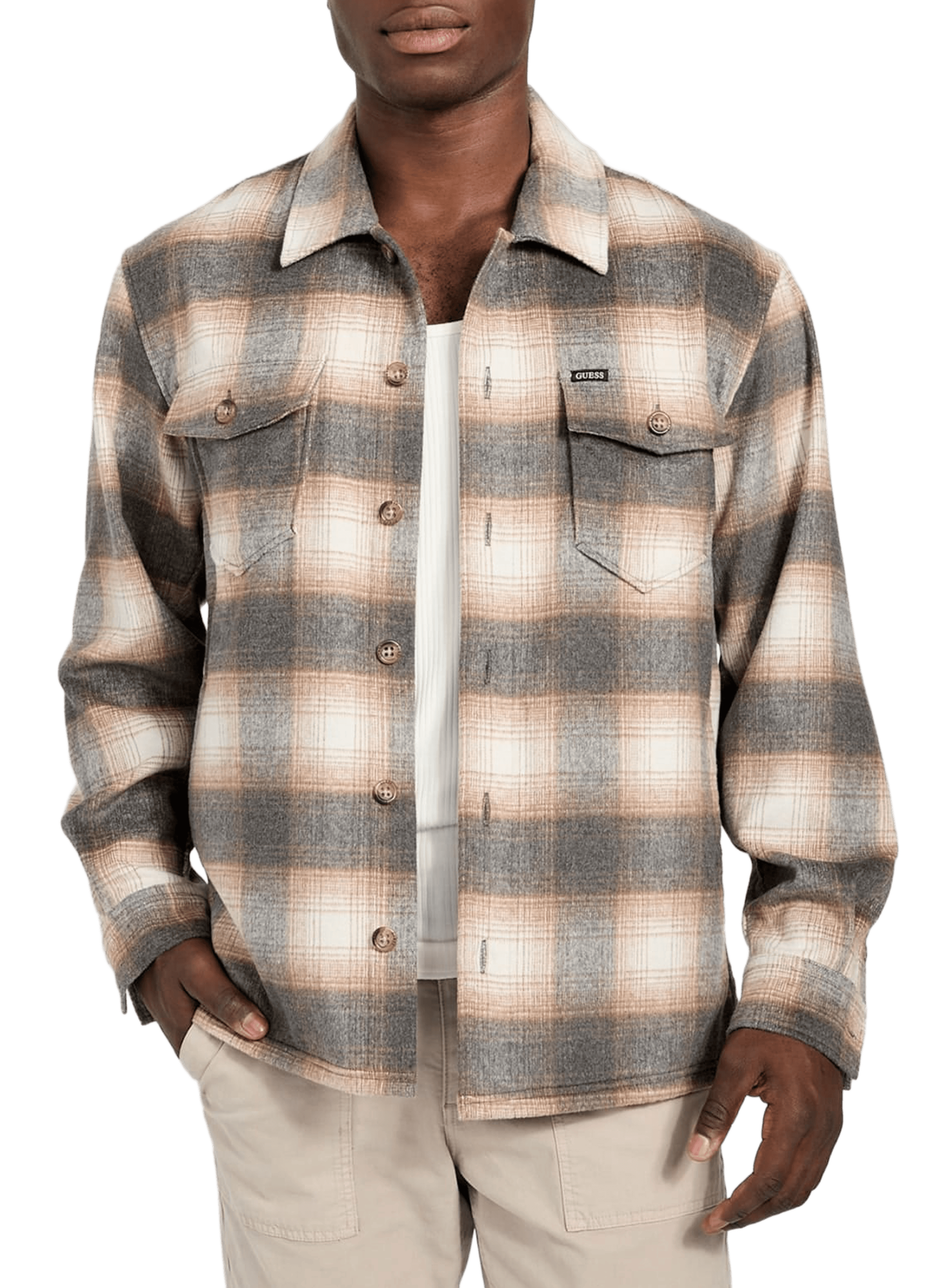Shirt with classic plaid collar GUESS Beige