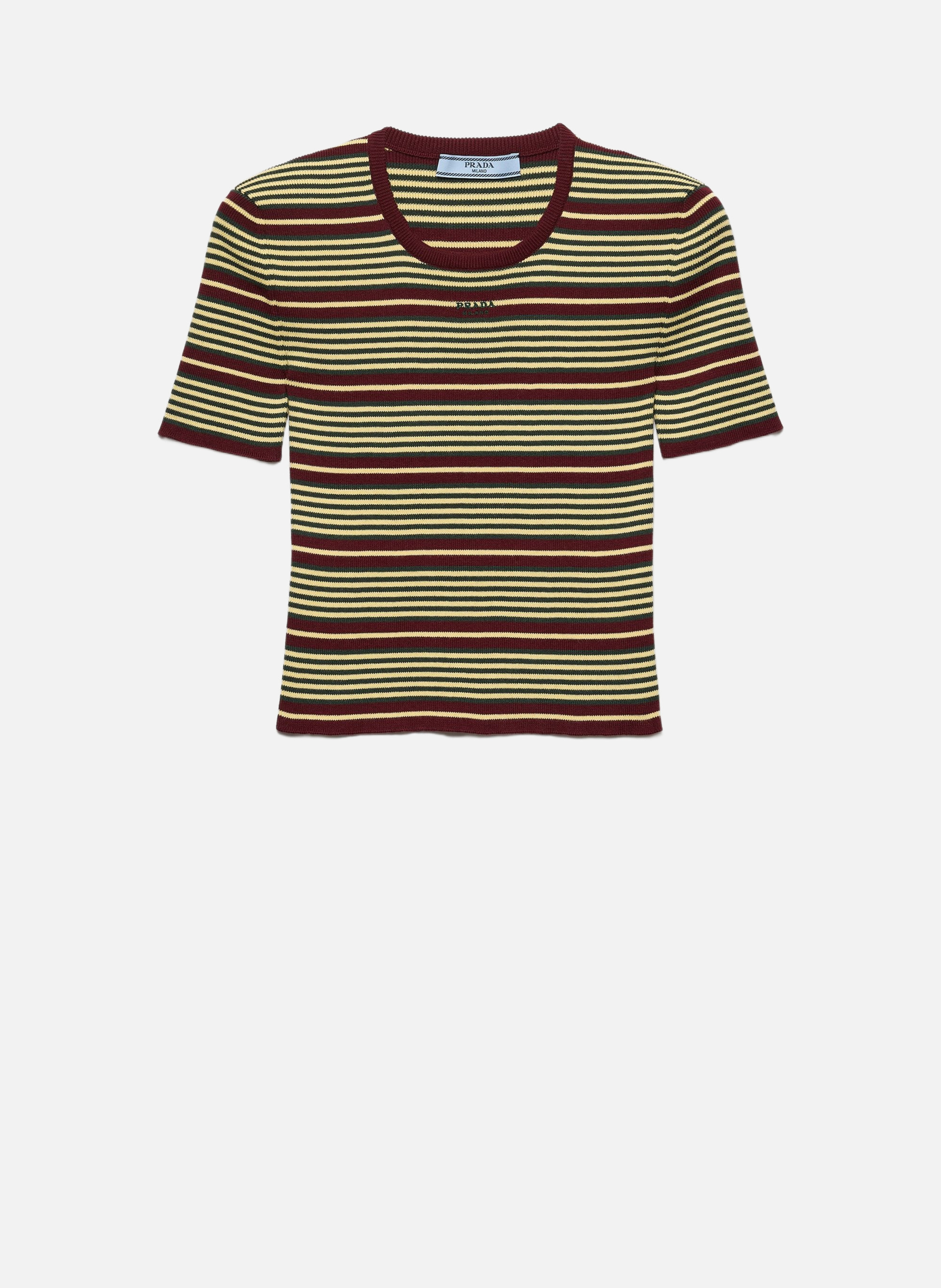 Pull en coton rayé à manches courtes PRADA Rouge