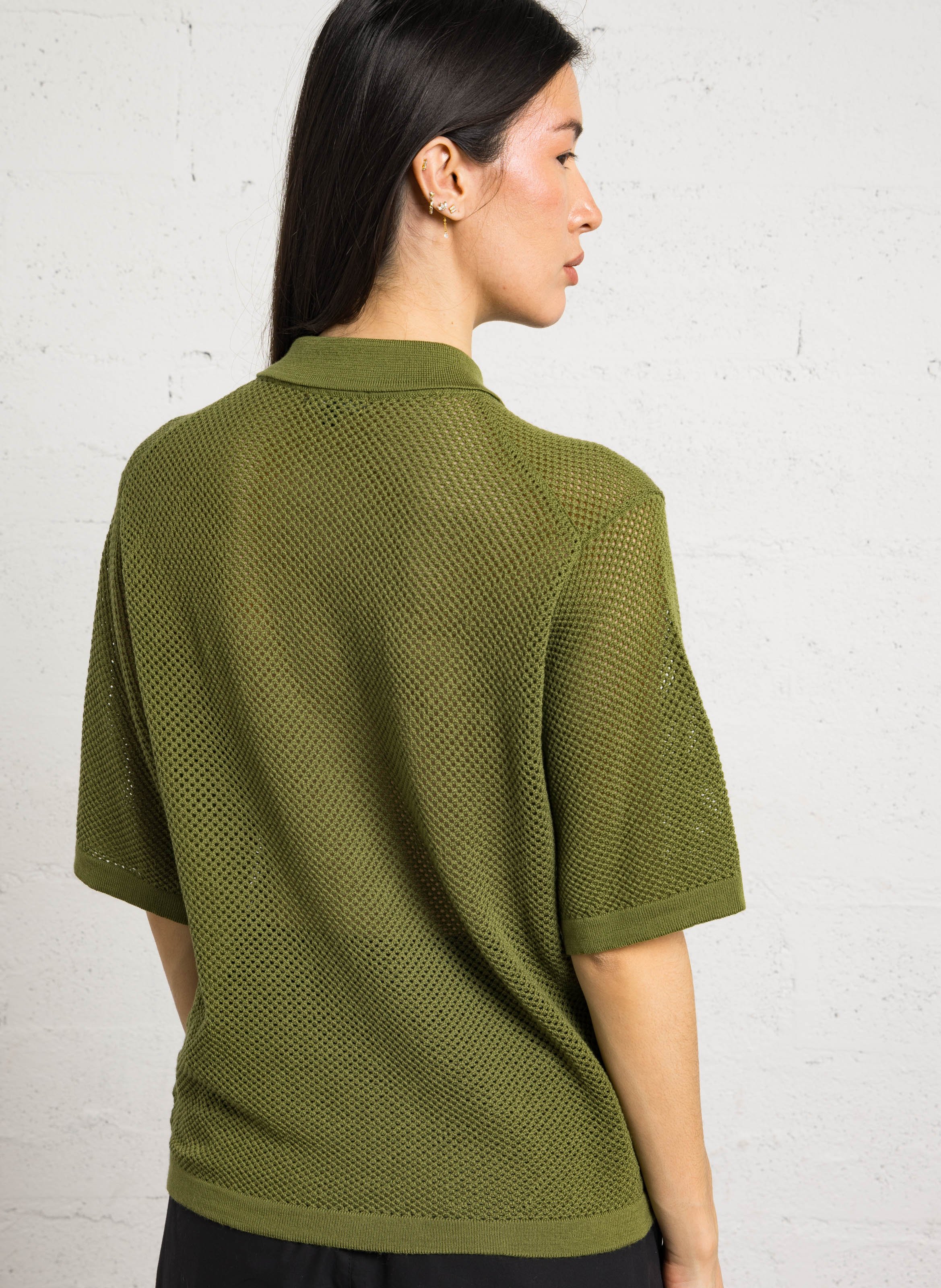 Cardigan ajouré manches courtes en laine davon SOEUR Vert