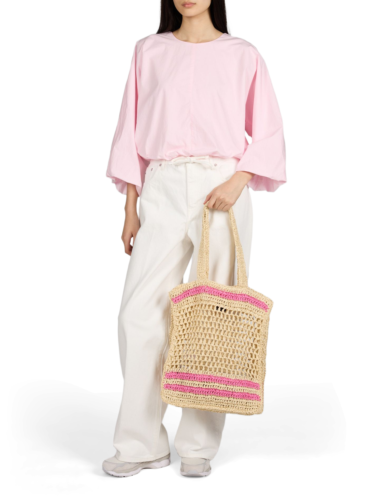 Panier paperstraw ouvert rayé AU PRINTEMPS PARIS Rose