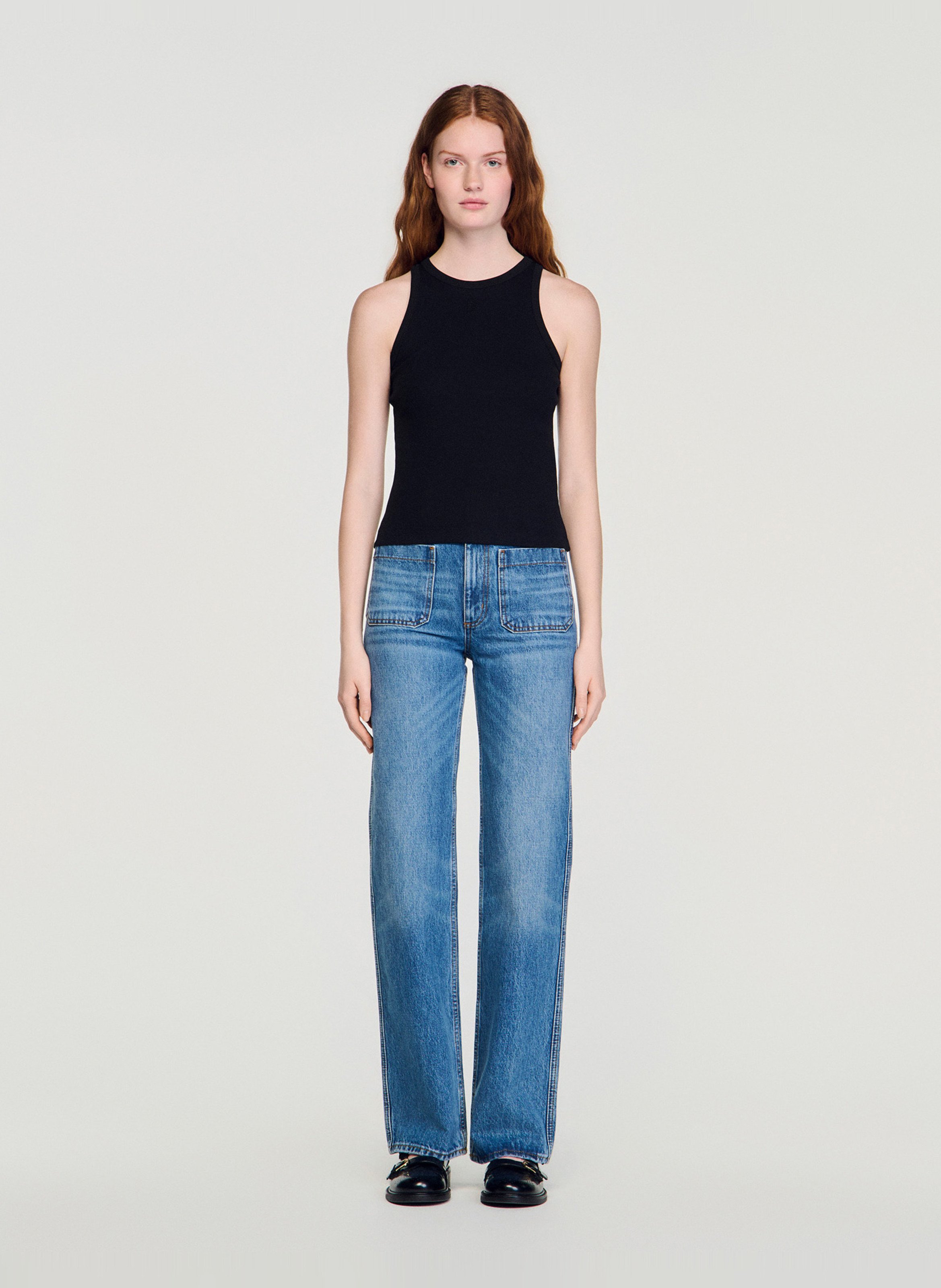 Débardeur col rond en coton Noir