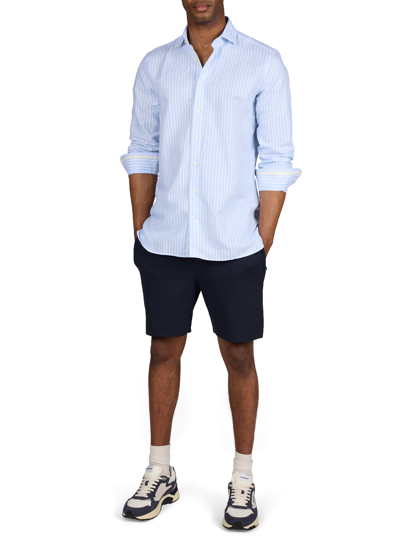 Chemise ajustée rayée en lin et coton HACKETT Bleu