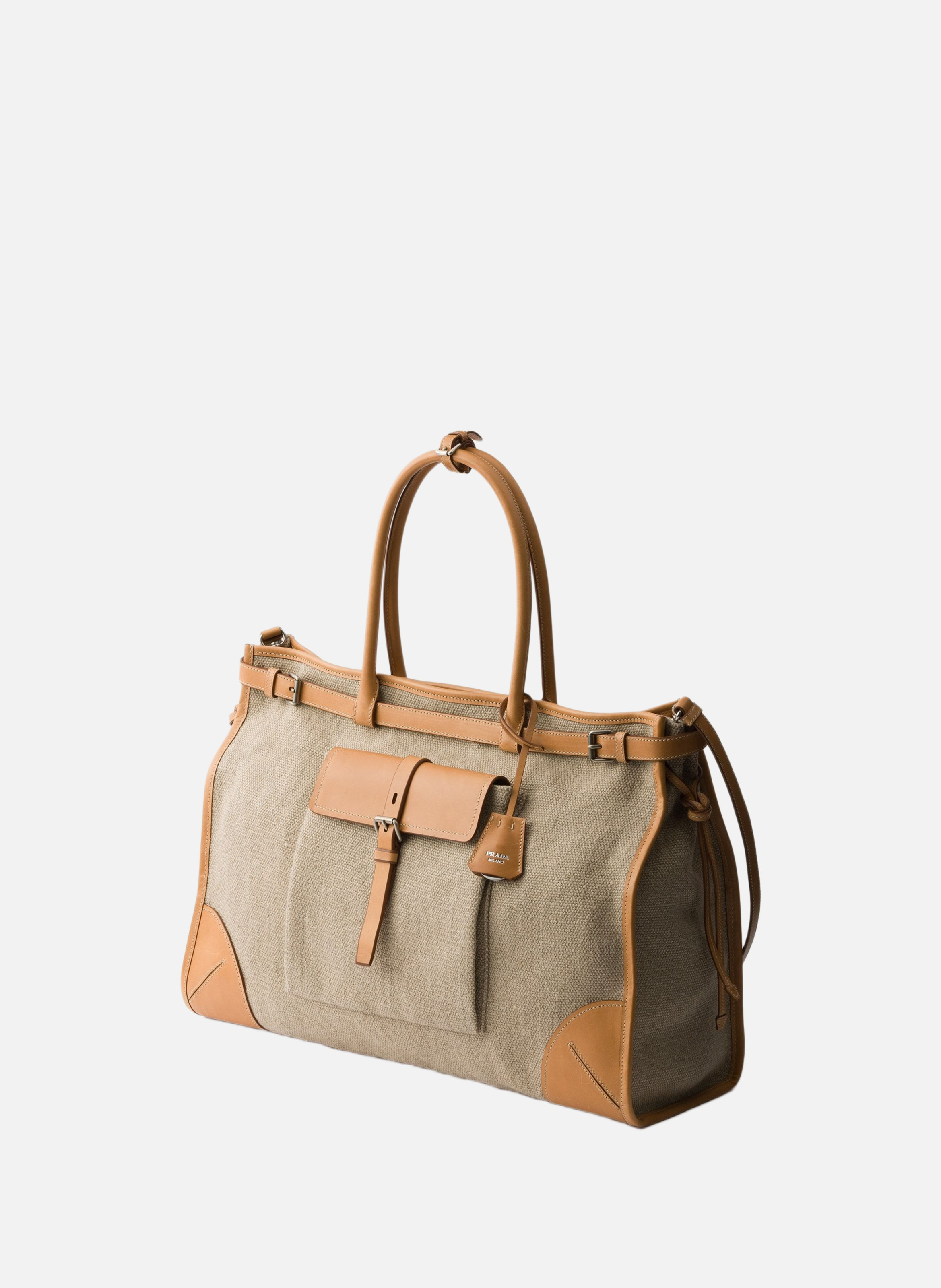 Cabas prada bonnie en lin et cuir PRADA Beige