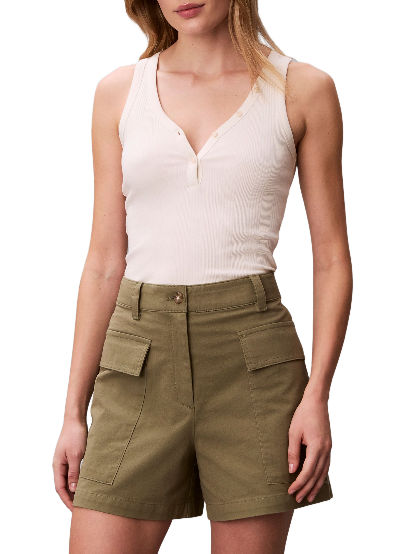Short en sergé de coton mélangé CALVIN KLEIN Kaki