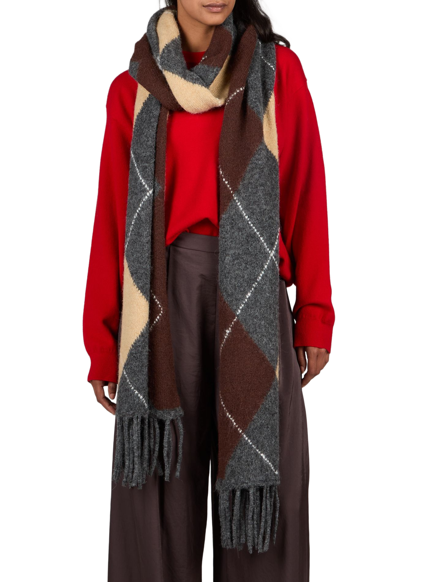 Printed fringed scarf OBJECT Grey