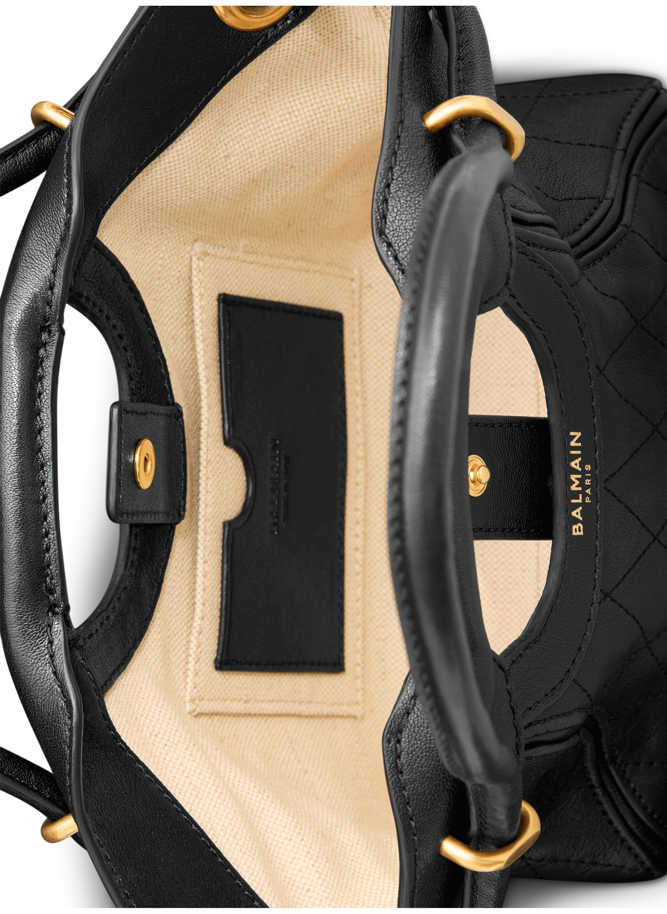 Sac cabas tote small cuir lisse surpiqué BALMAIN Noir
