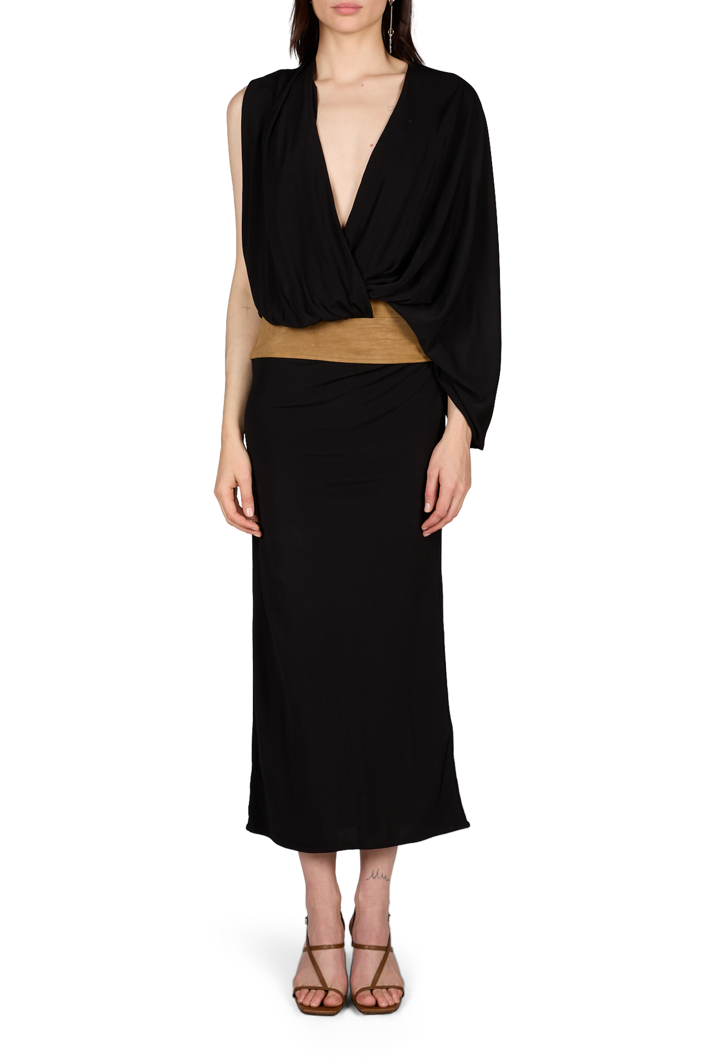 Draped dress with leather trim CHRISTOPHER ESBER Black