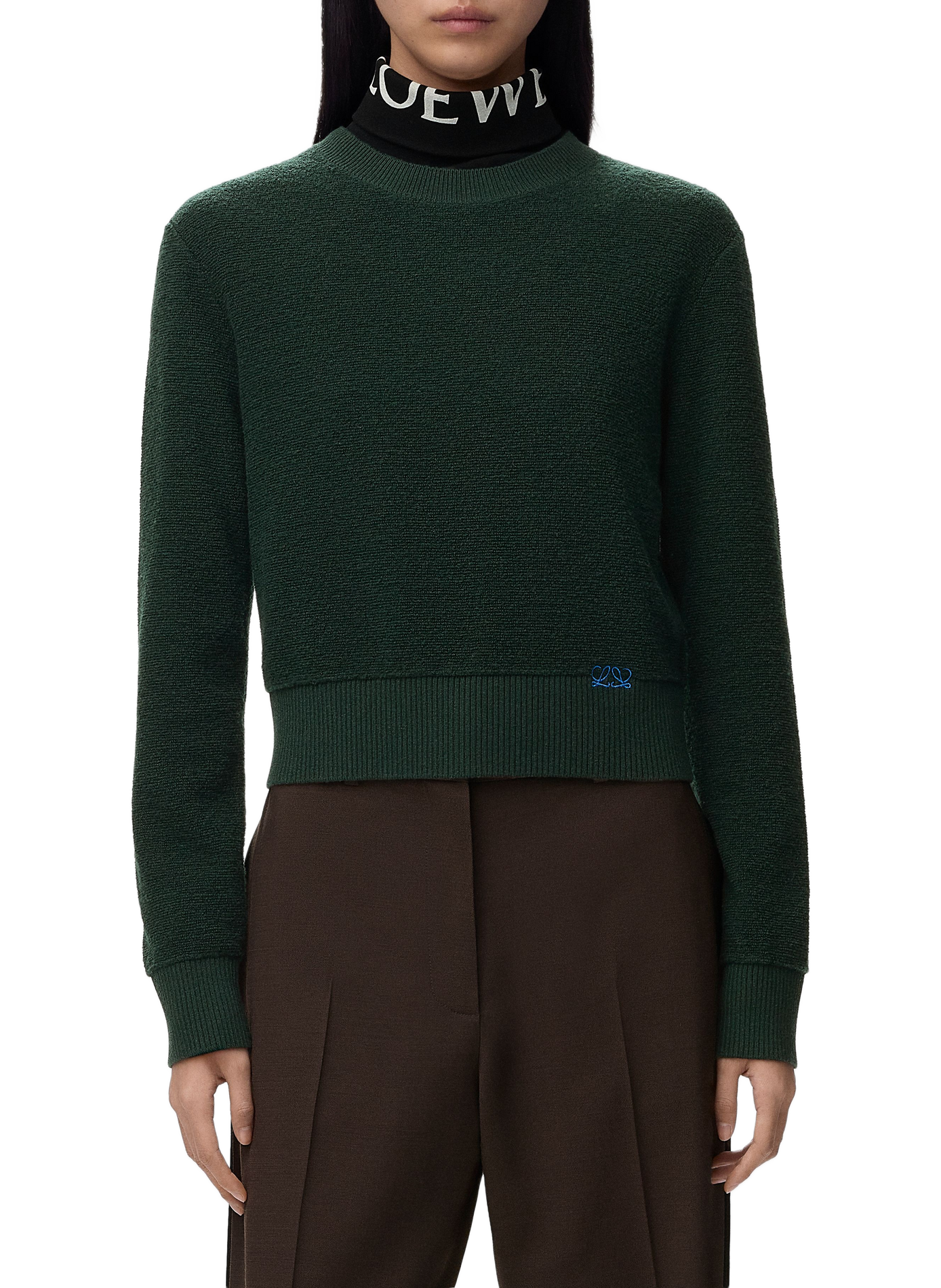 Straight wool embroidered sweater LOEWE Green