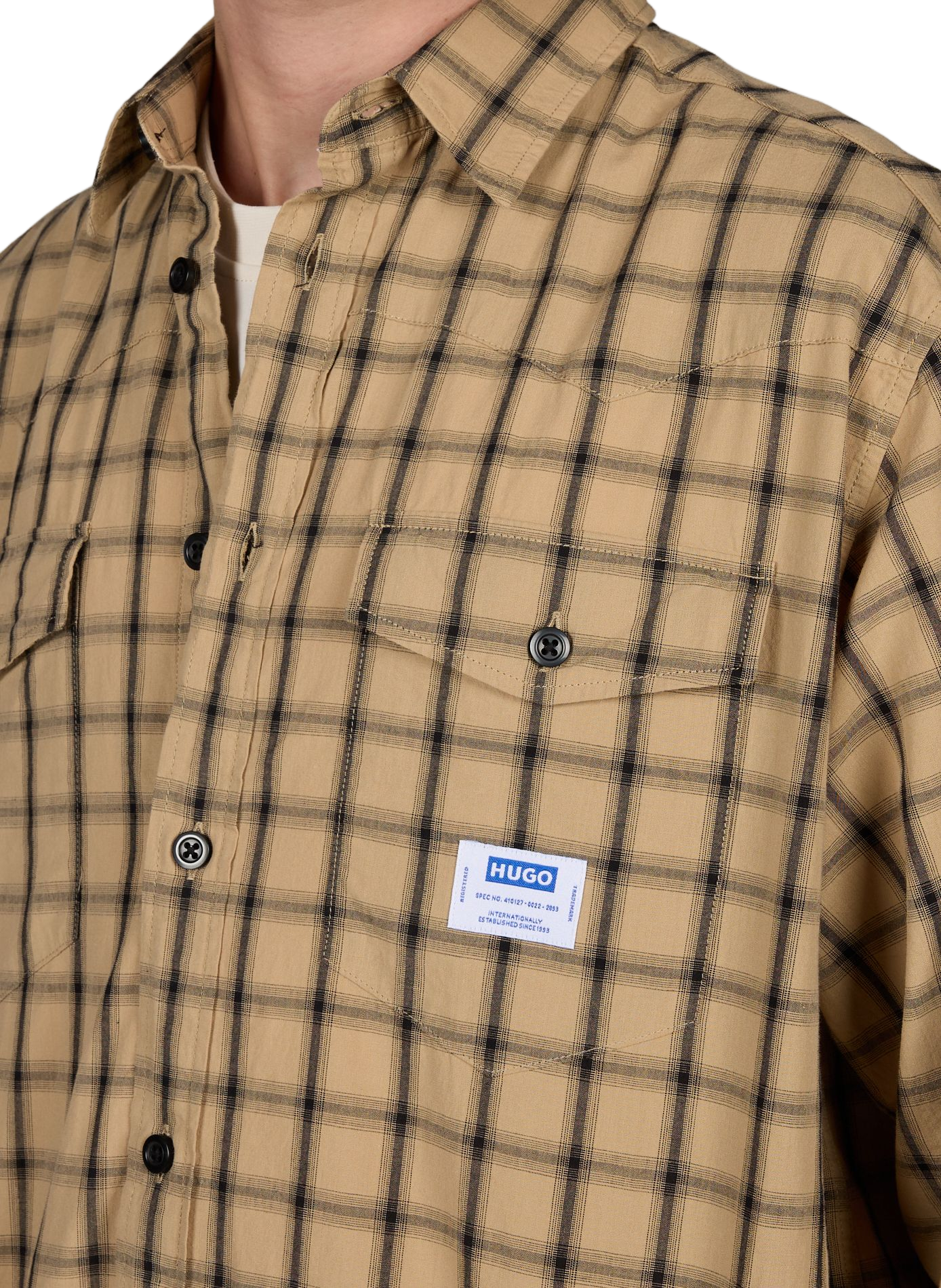 Chemise oversize à carreaux en coton HUGO BLUE Beige