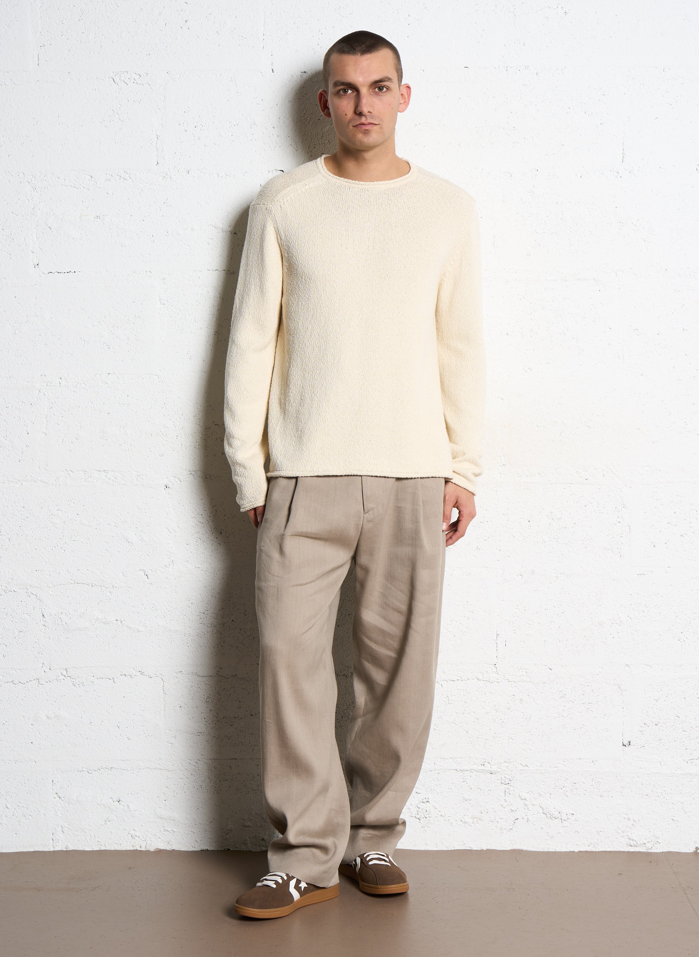 Pantalon droit en lin mélangé IKKS Beige