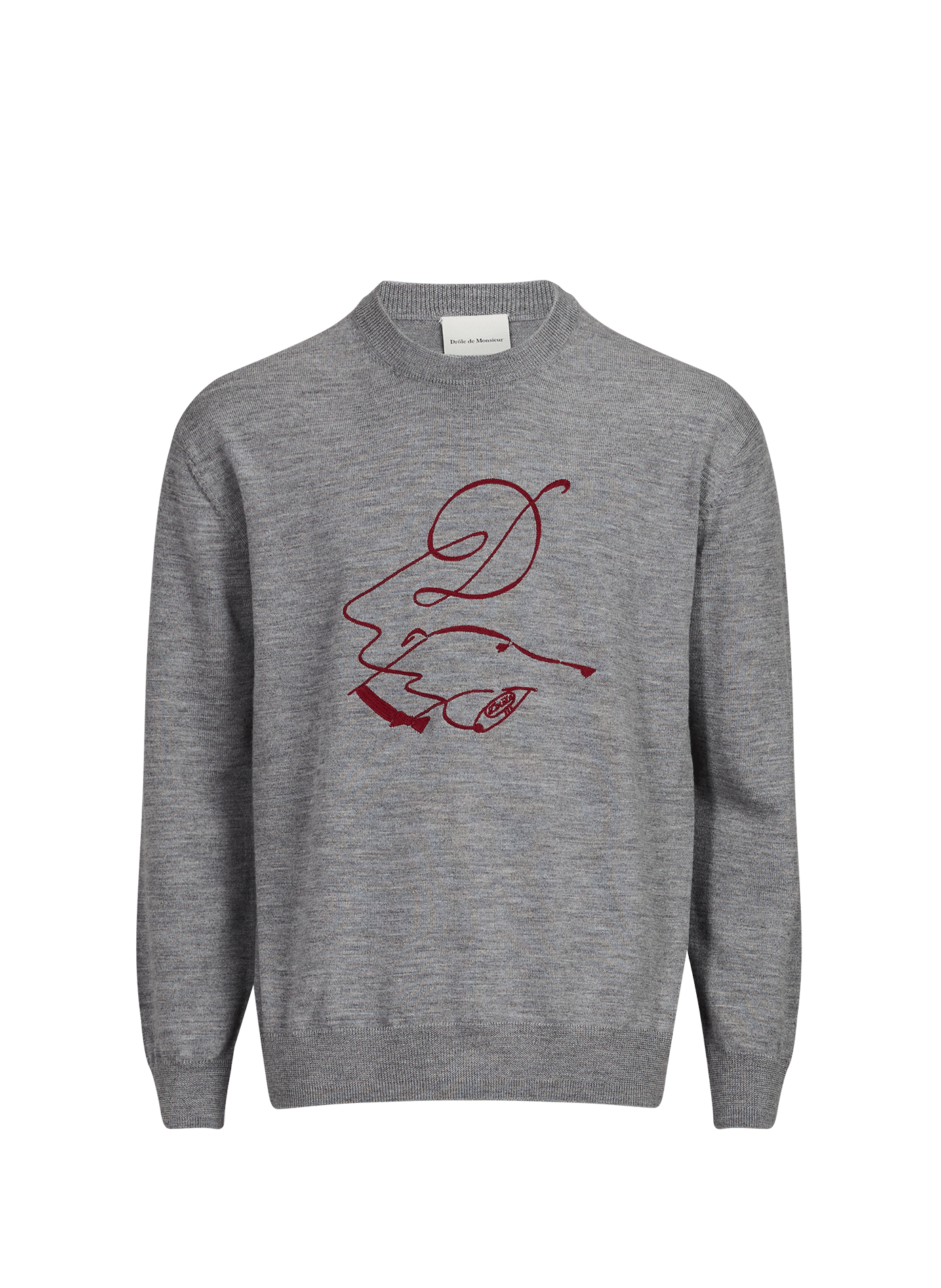 Merino wool sweater with embroidered pattern DROLE DE MONSIEUR Grey