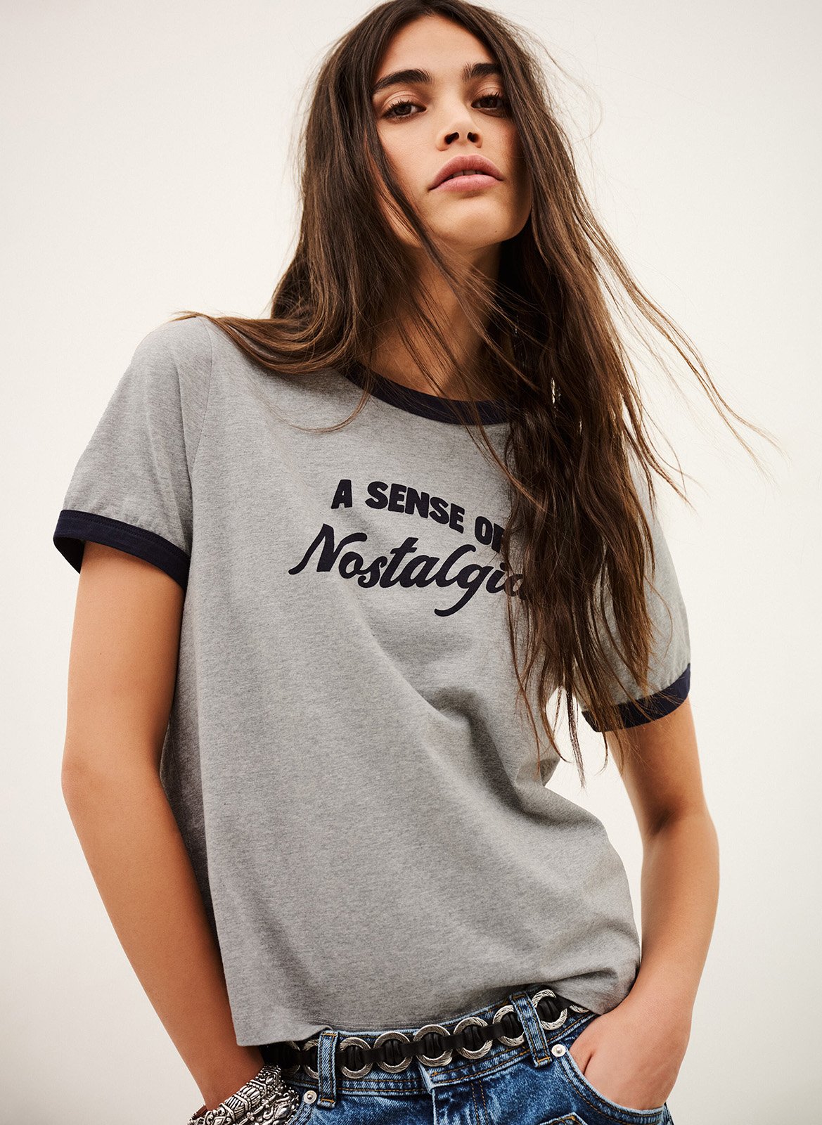 Tee-shirt sérigraphié en coton rosta BA&SH Gris