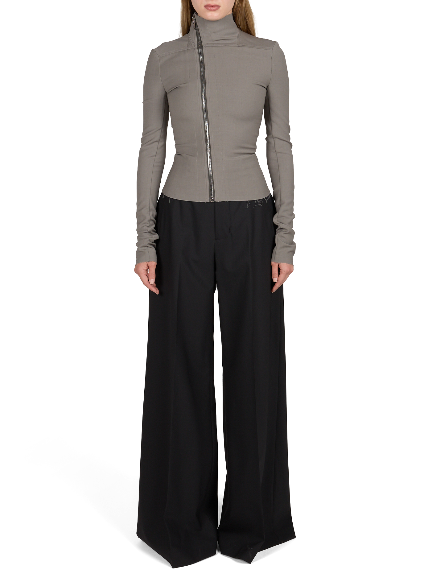 Asymmetrische Jacke mit Stehkragen aus Mischwolle RICK OWENS Grau