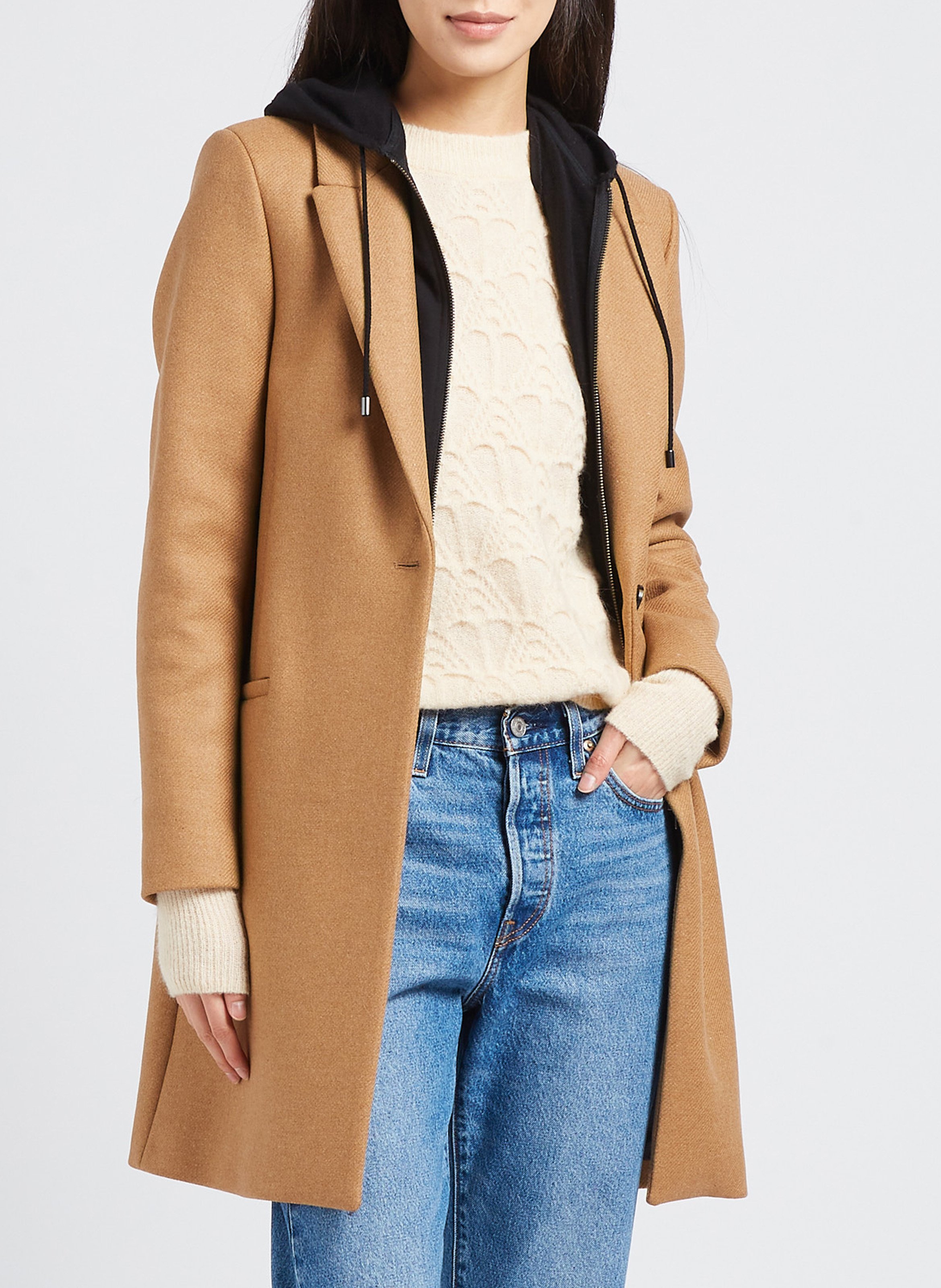 Manteau col tailleur en laine mélangée IKKS Beige
