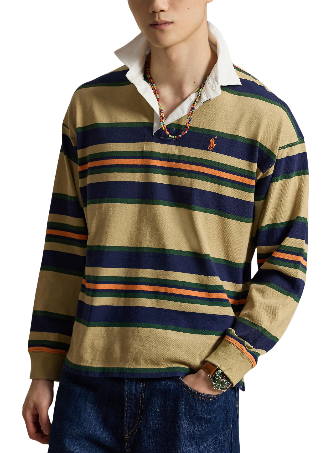 Polo droit rayé en coton POLO RALPH LAUREN Beige
