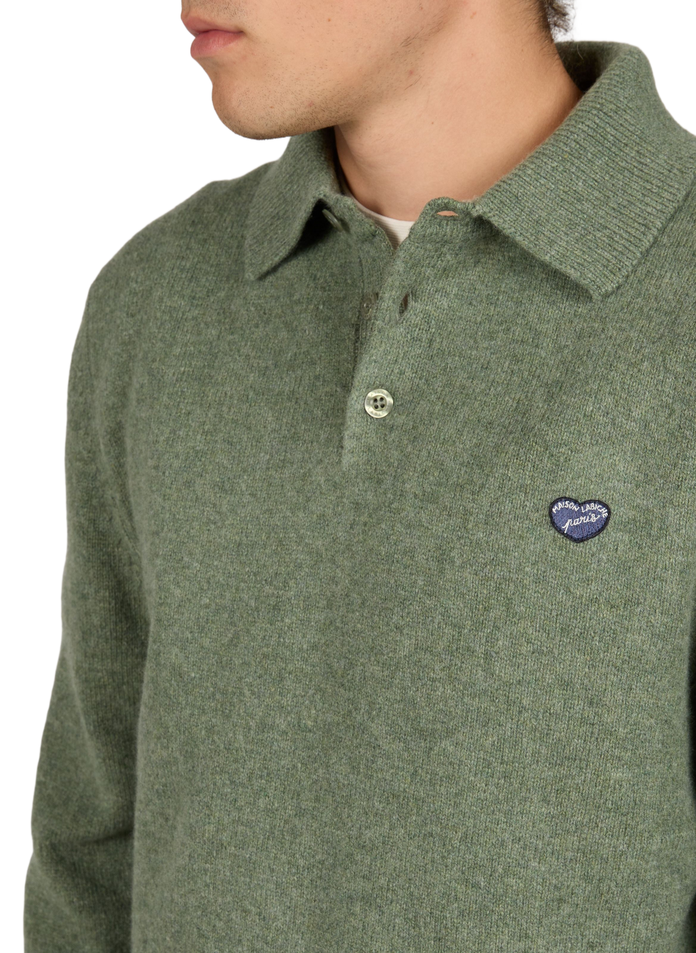 Straight wool long-sleeve polo MAISON LABICHE Green