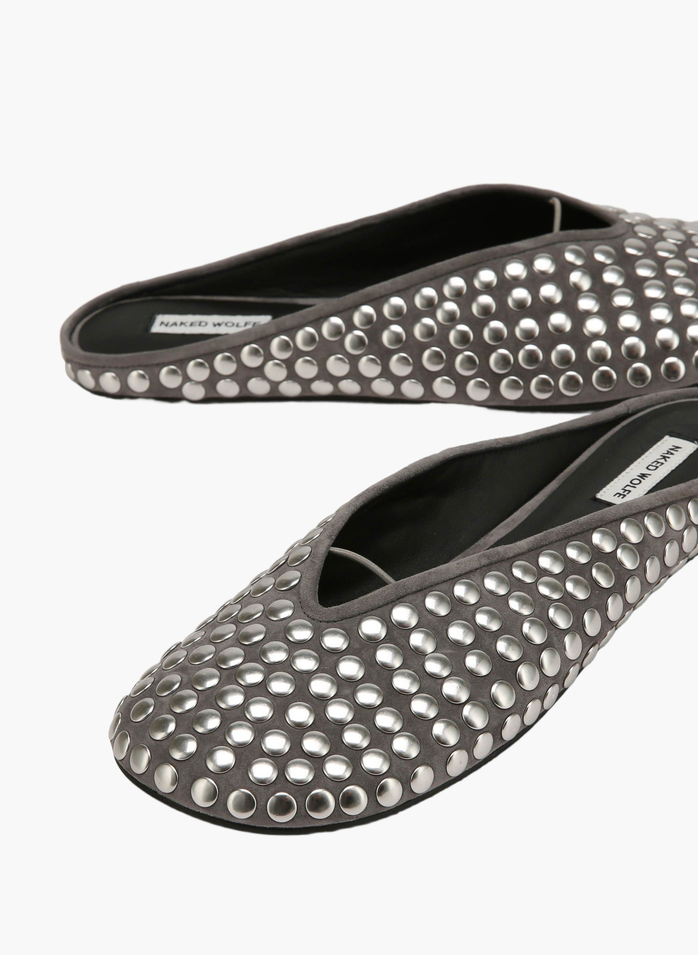 Pippa ballerina's van suède met studs NAKED WOLFE Grijs