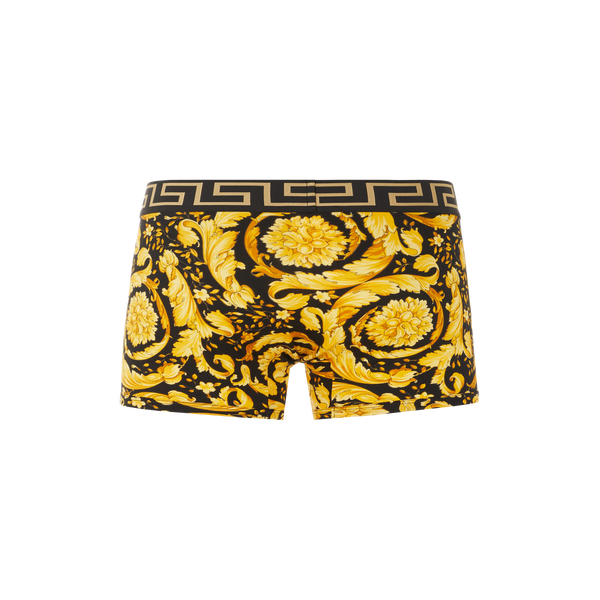 Versace Barocco Stretch Cotton Boxers In Yellow