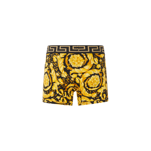 Versace Barocco Stretch Cotton Boxers In Yellow