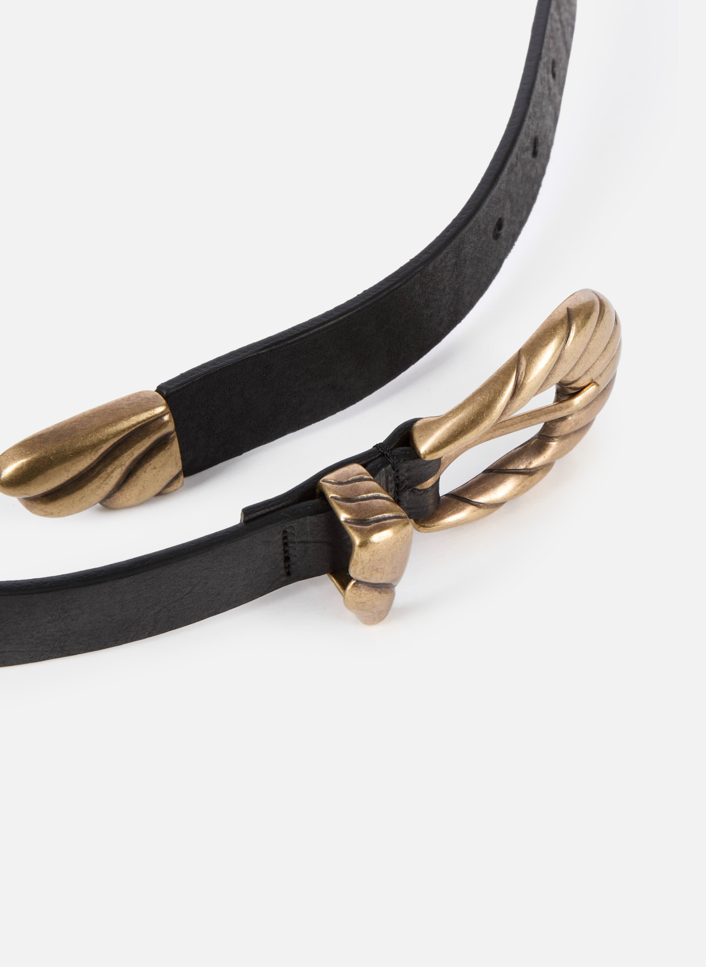 Ceinture fine à double boucle en cuir THE KOOPLES Noir