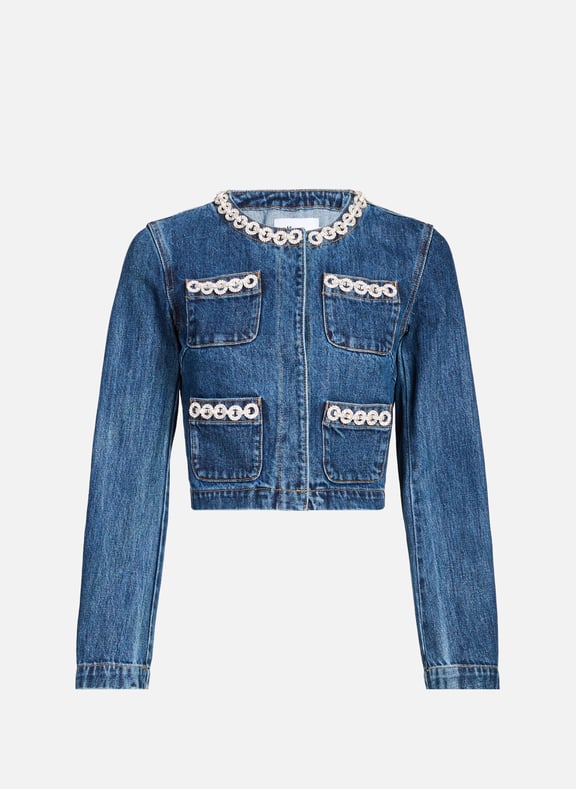Cropped denim jacket Blue by SELF PORTRAIT SELF PORTRAIT Cropped denim jacket Blue