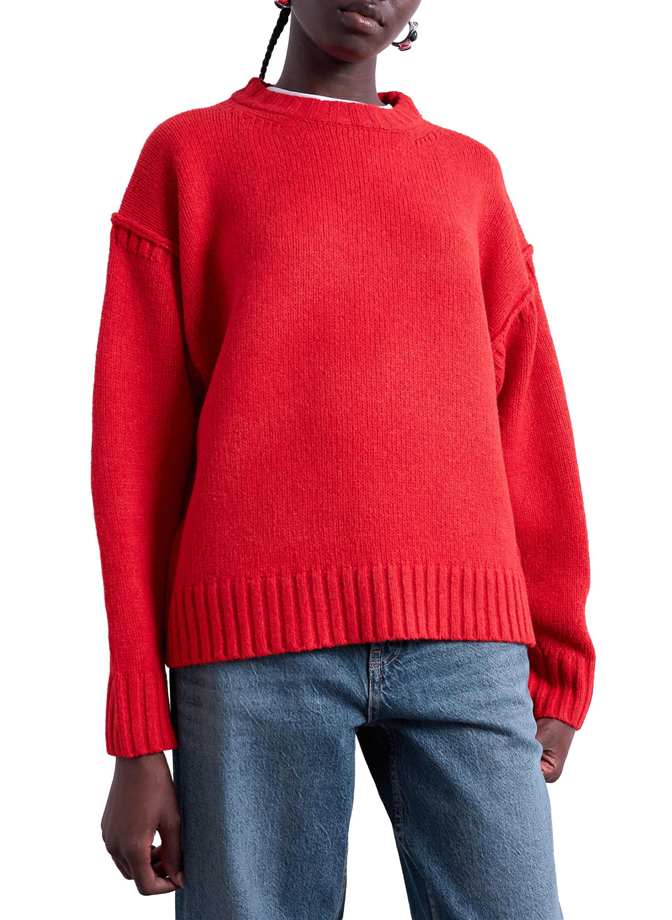 TOPSHOP Oversized solid color sweater Red