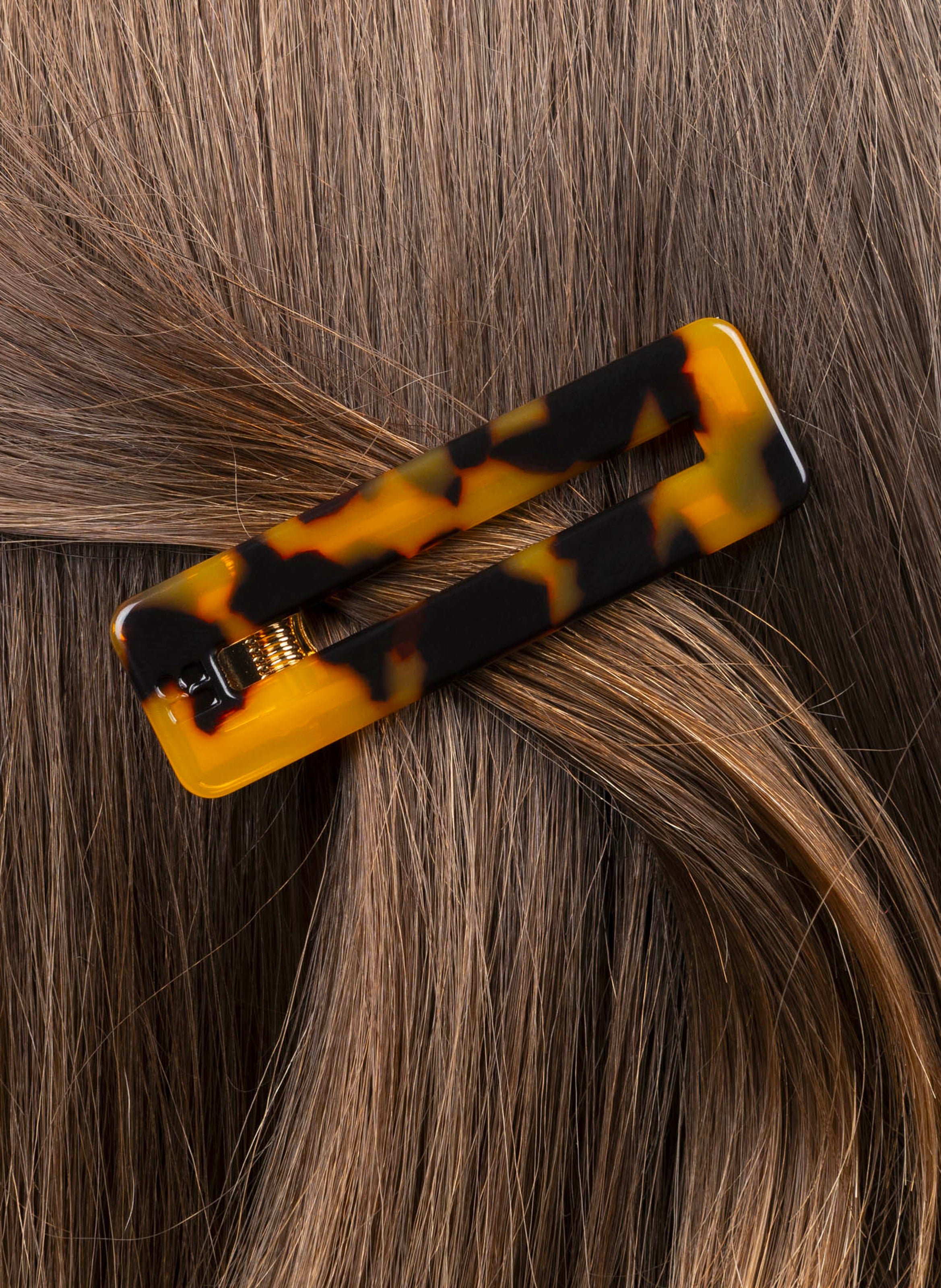 Barrette à cheveux rectangle en acétate de cellulose et acier inoxydable KURAGE GINZA Marron