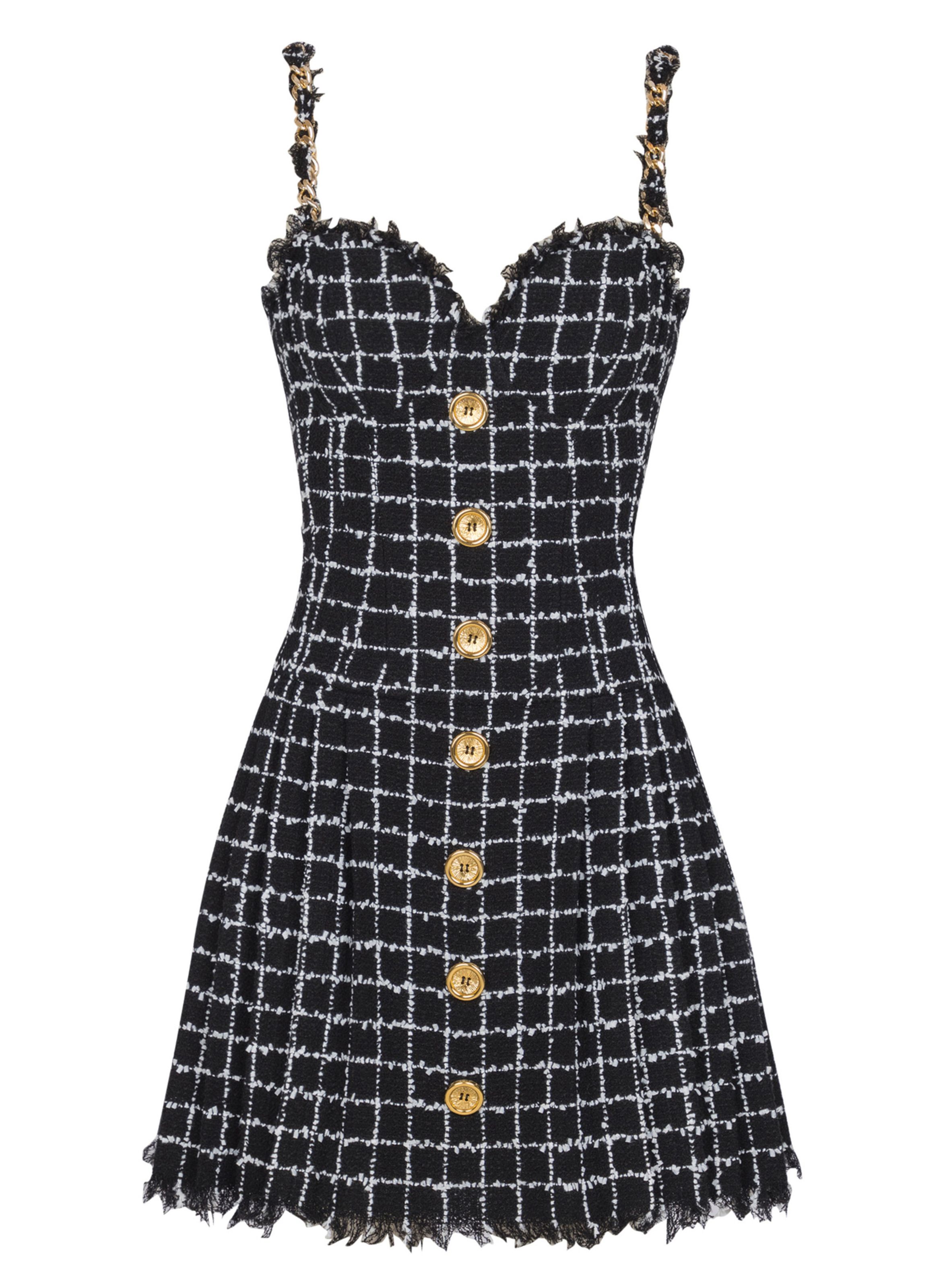 Robe en tweed à bretelles en chaîne BALMAIN Noir