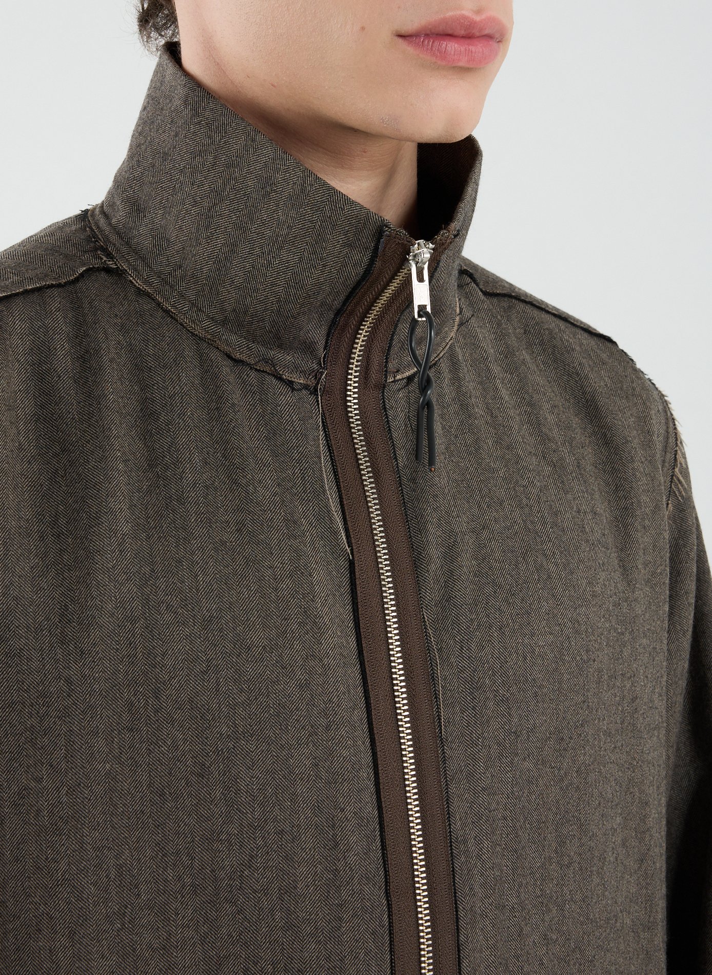 Veste effilochée à col montant en laine vierge CAMIEL FORTGENS Gris