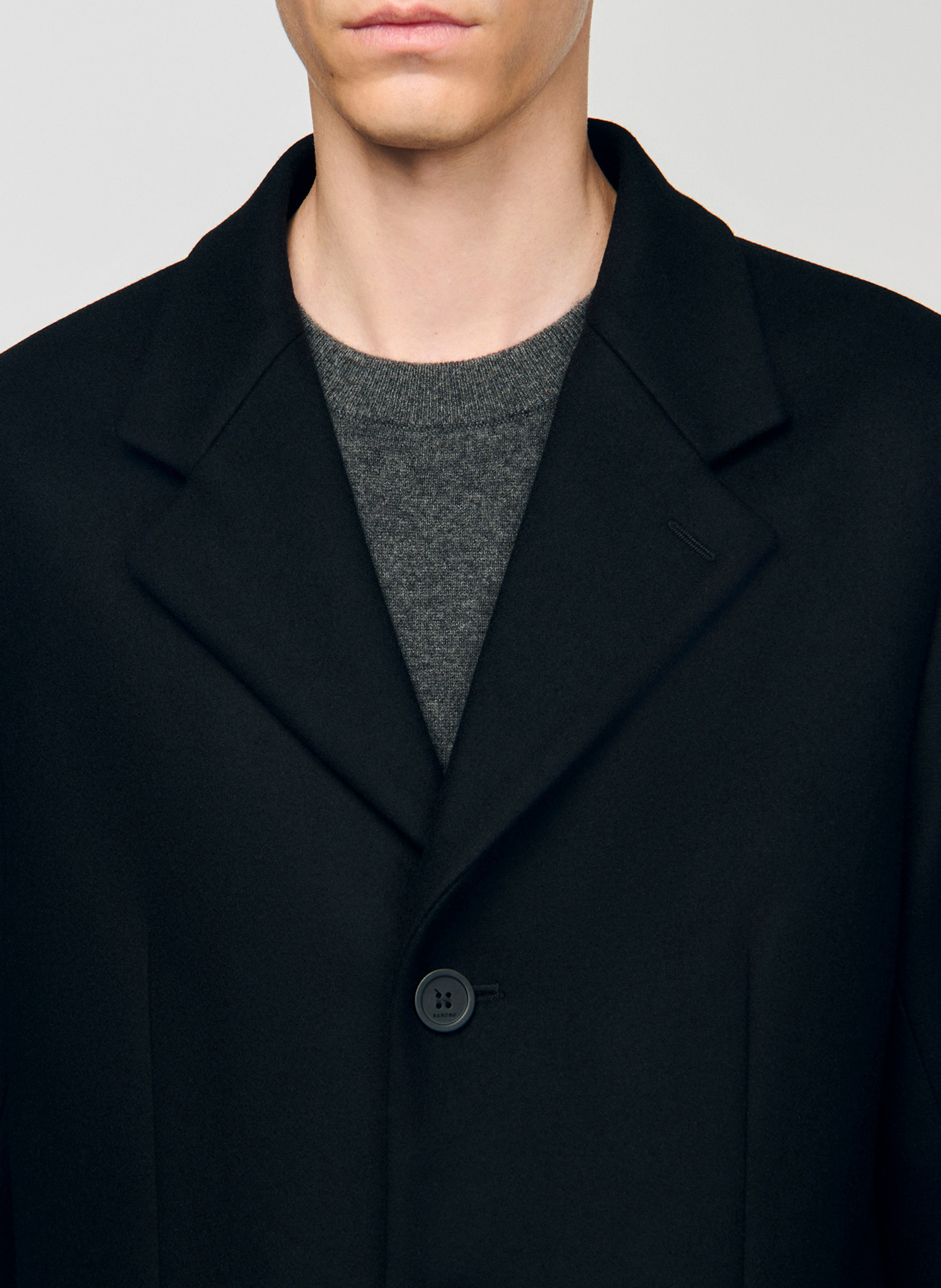 Manteau droit en laine mélangée SANDRO Noir