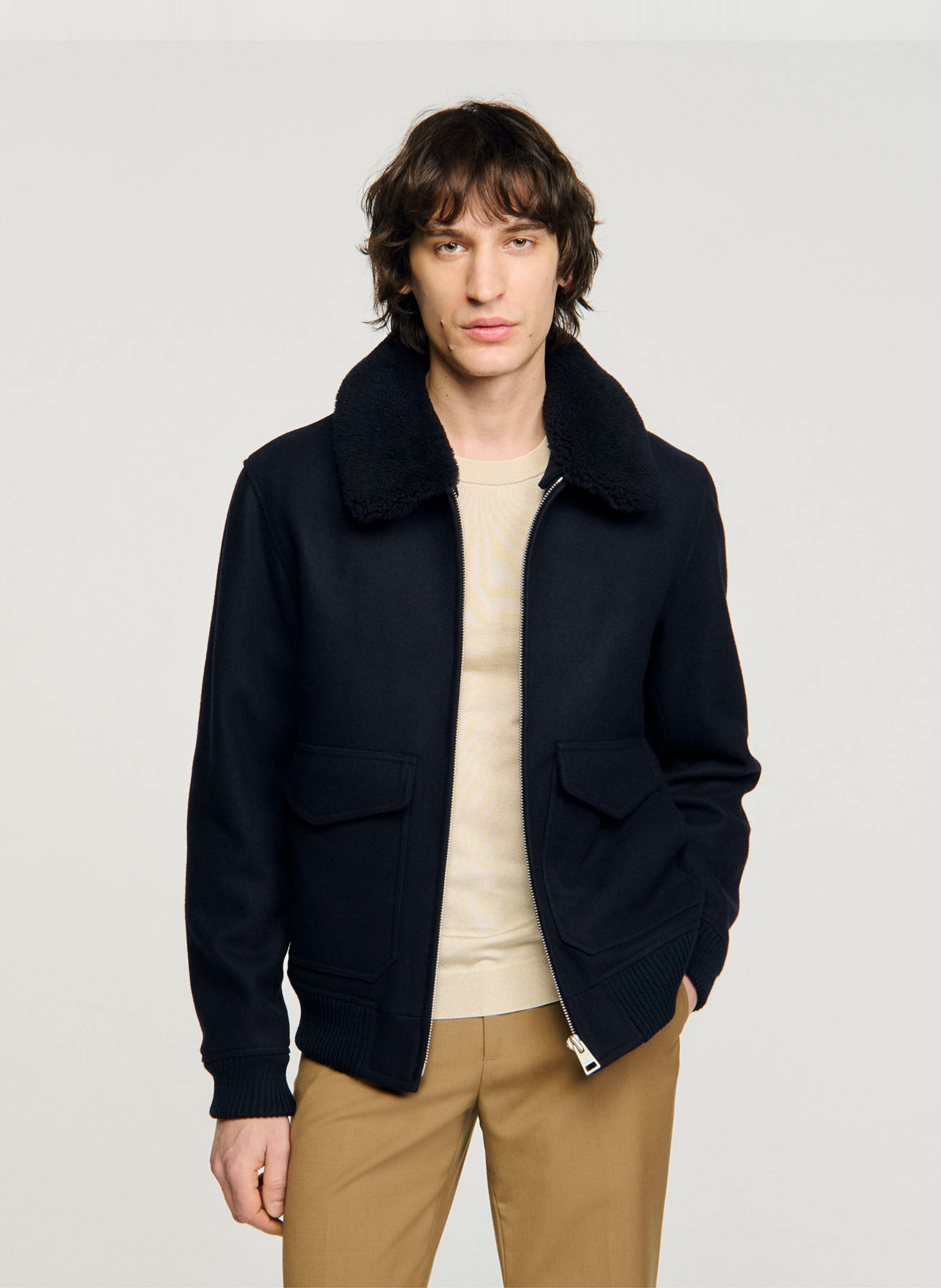 Teedy col rond en laine mélangée SANDRO Bleu