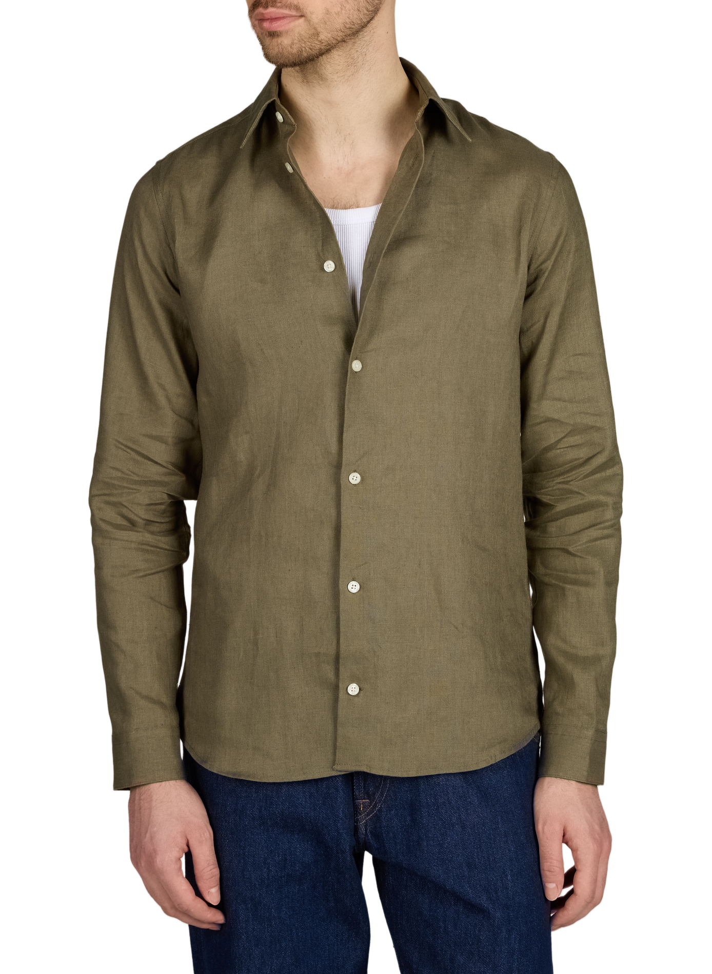 Slim-fit linen shirt AU PRINTEMPS PARIS Khaki