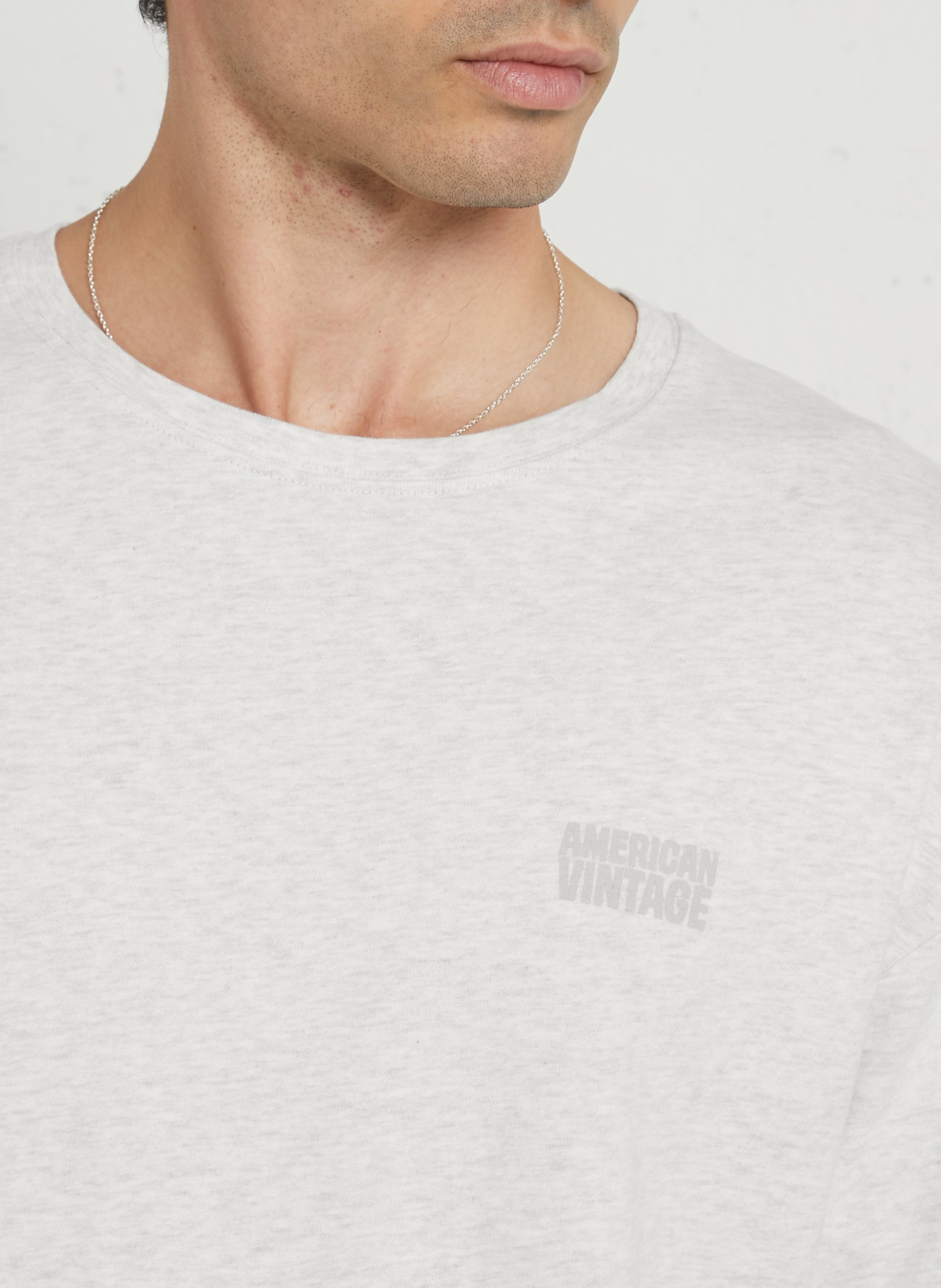 Tee-shirt droit col rond sérigraphié en coton ykobow AMERICAN VINTAGE Gris