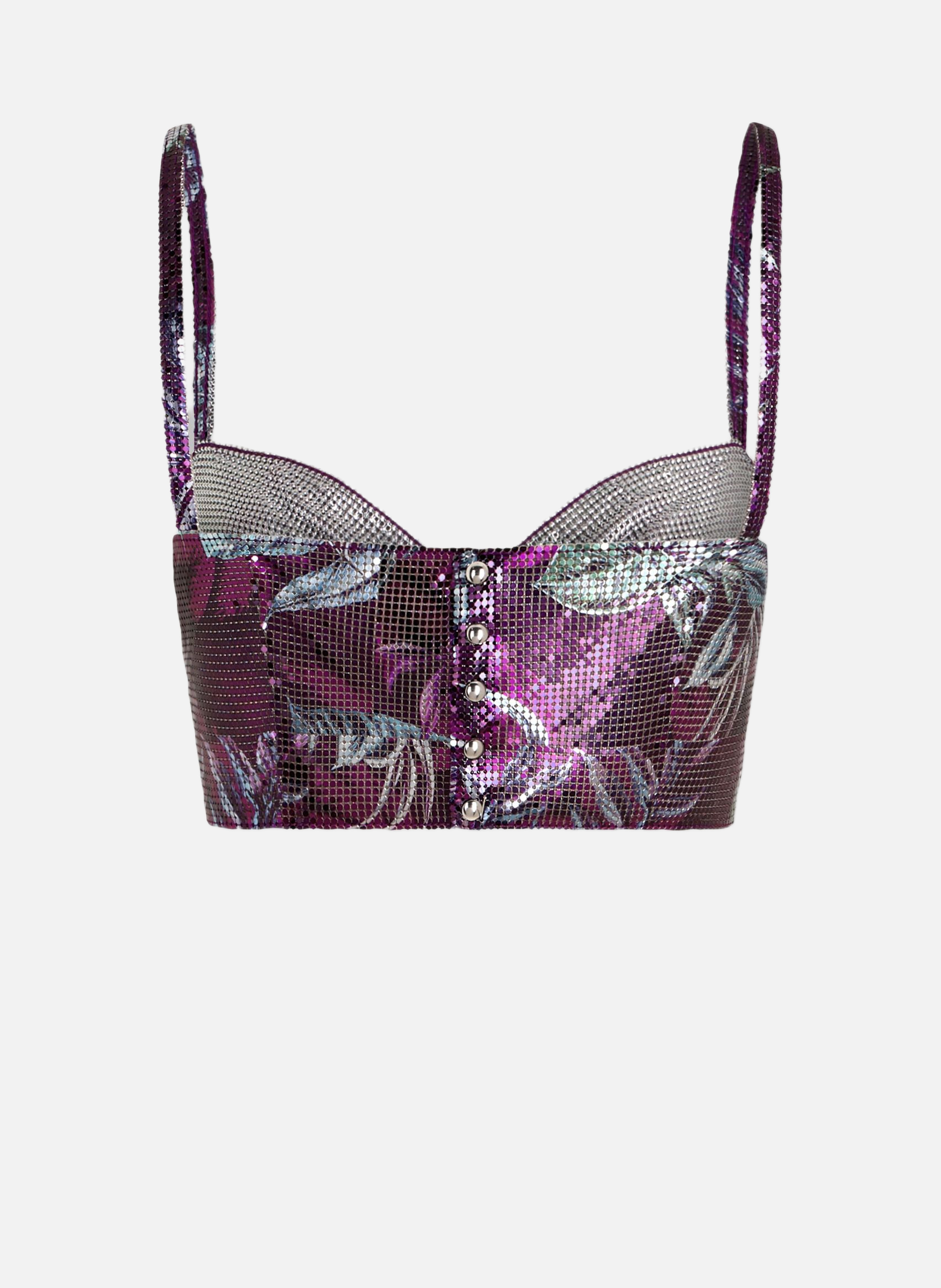 Brassière sans manches en mesh imprimée palmier RABANNE Bleu