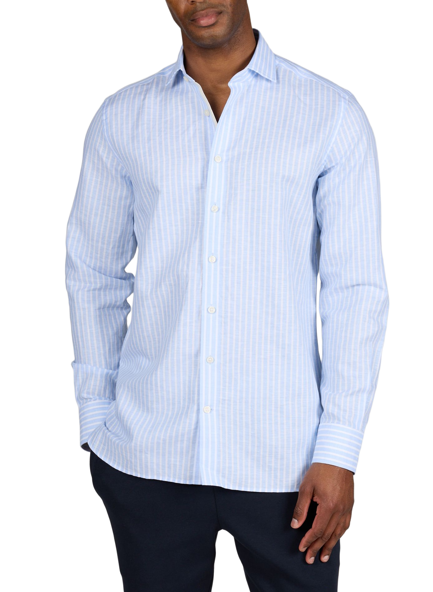 Chemise ajustée rayée en lin et coton HACKETT Bleu