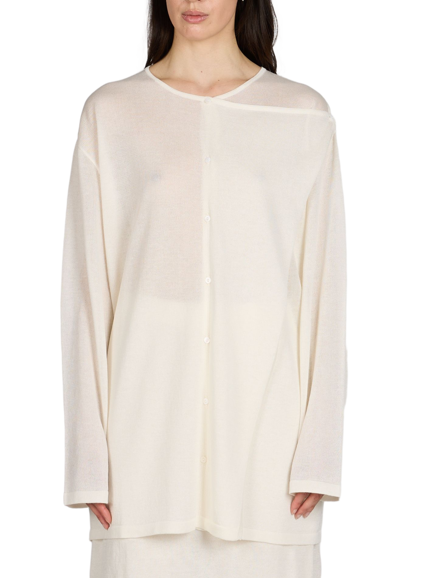 Buttoned top with round neckline in knit fabric VIKTORIA CHAN White