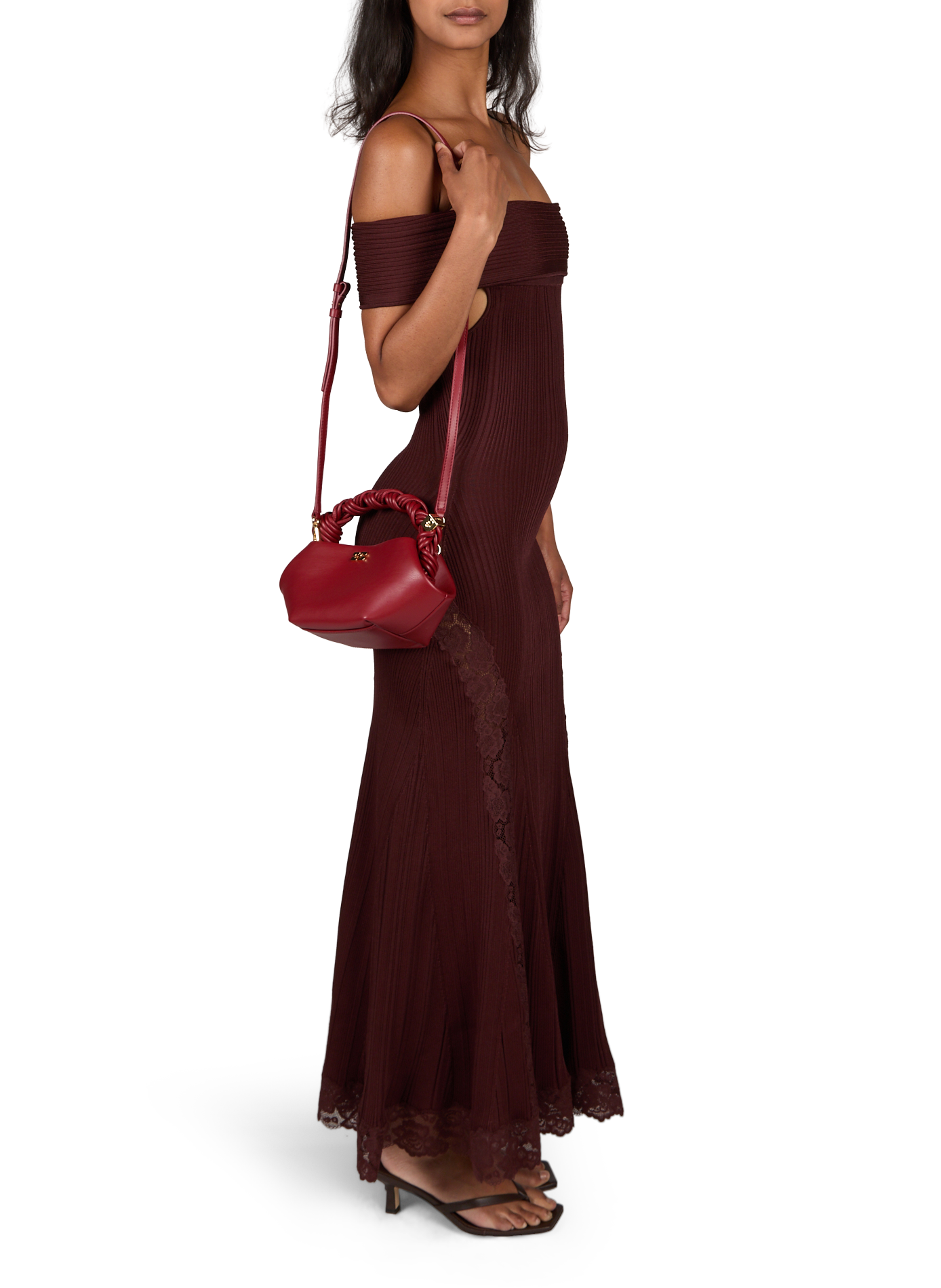 Small Bou logo gold leather handbag GANNI Red