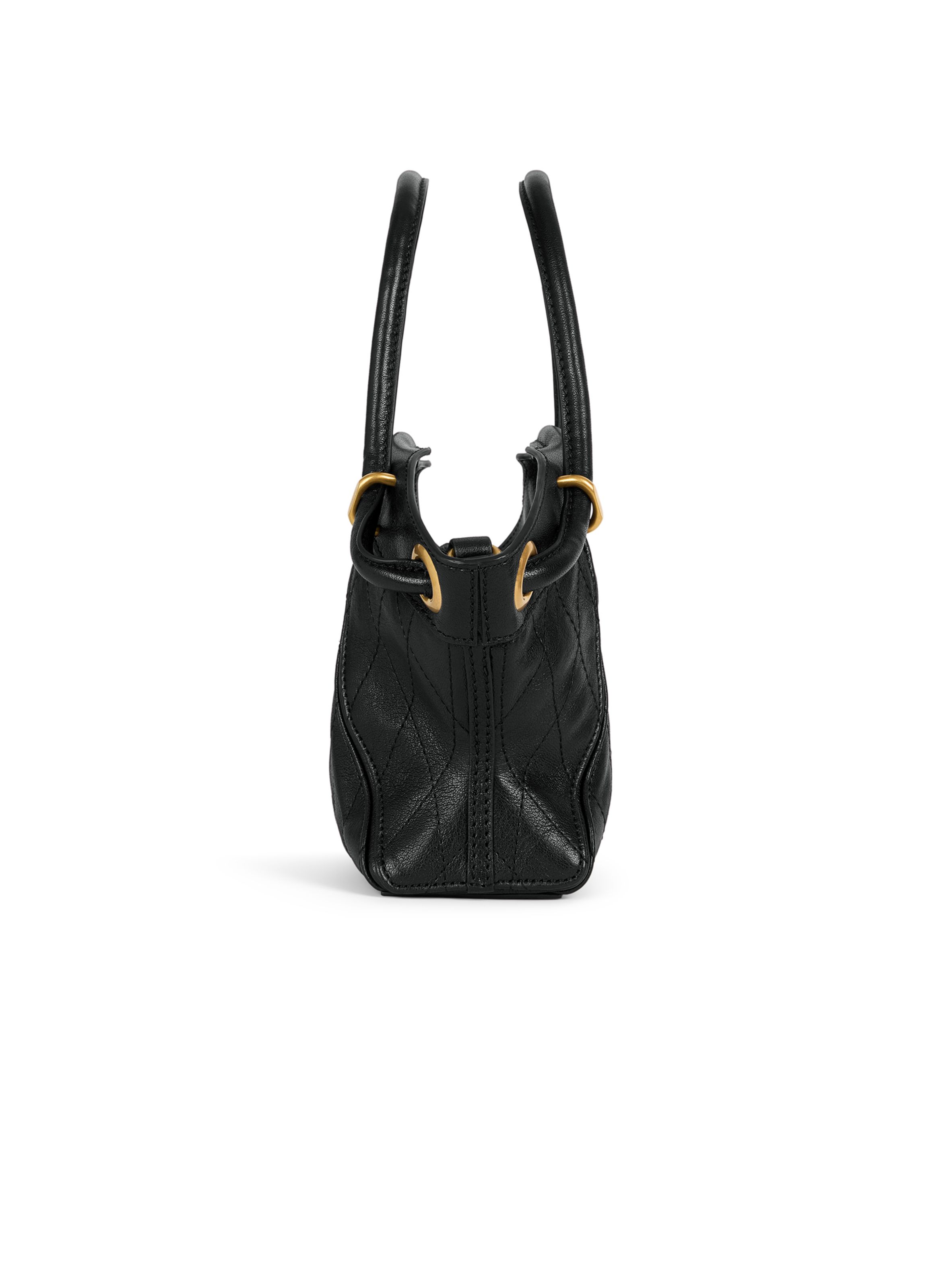 Sac cabas tote small cuir lisse surpiqué BALMAIN Noir