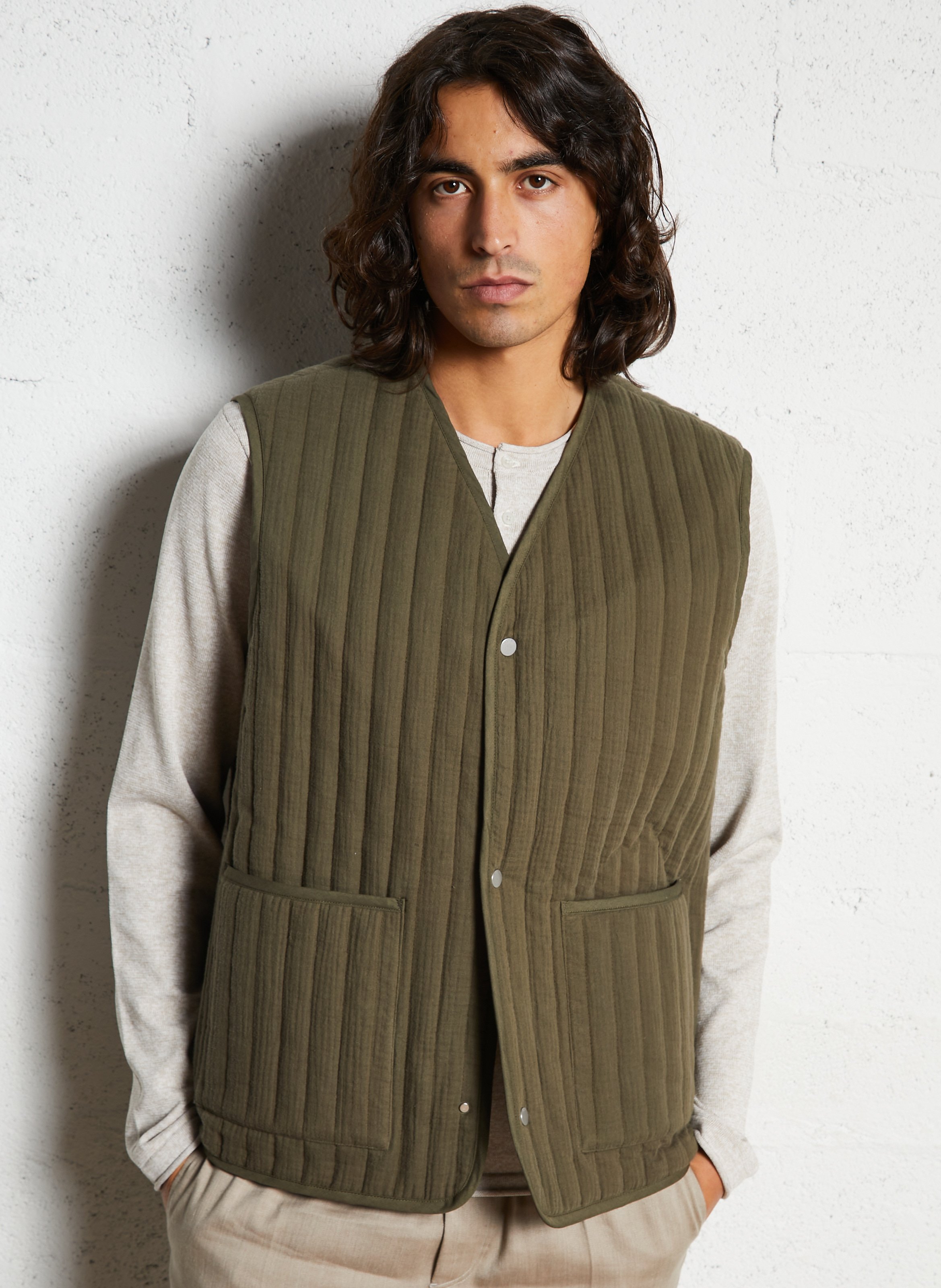 Veste sans manches en coton matelassé IKKS Kaki
