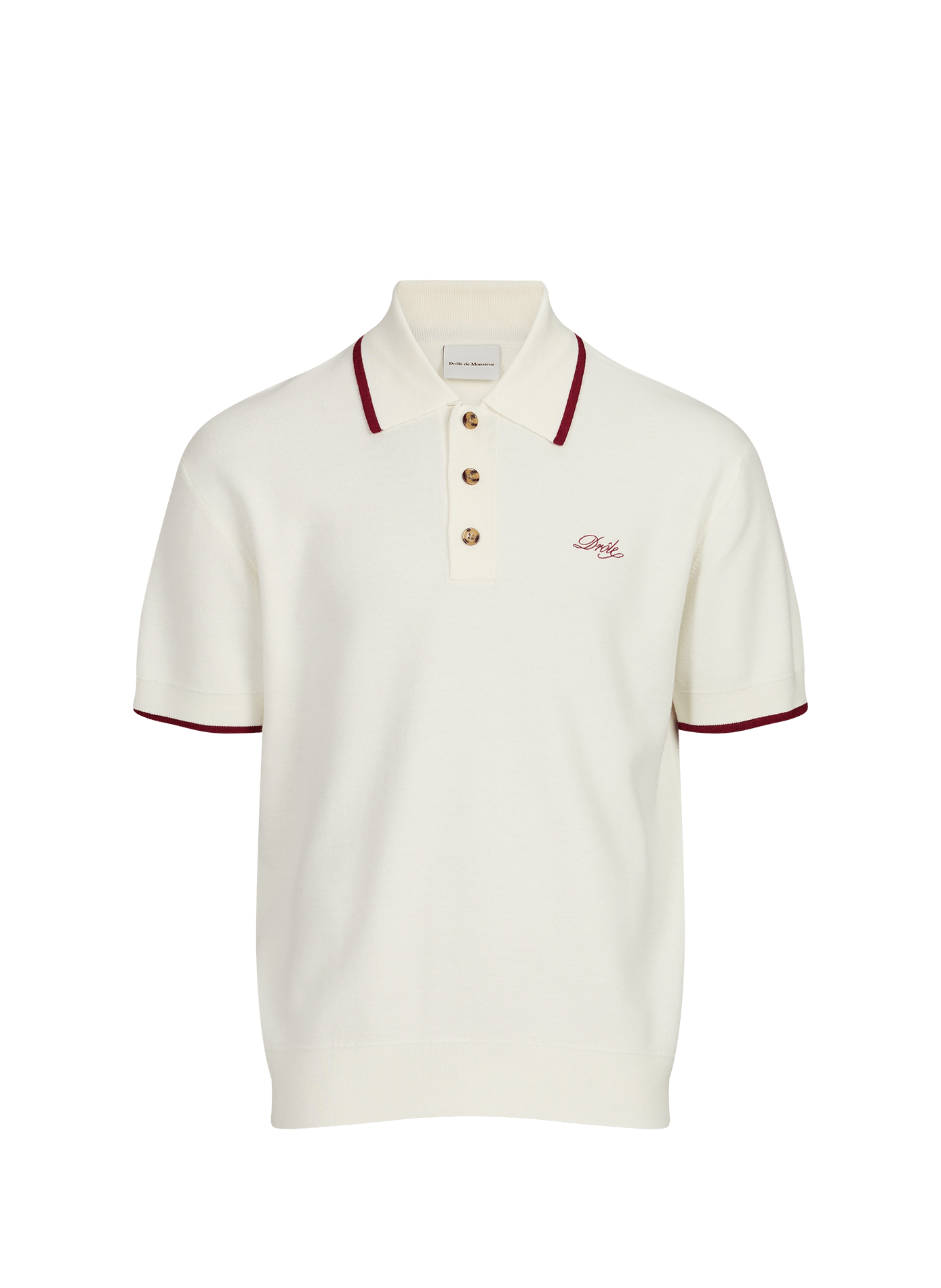Polo with contrasting edges and embroidered logo in merino wool DROLE DE MONSIEUR White