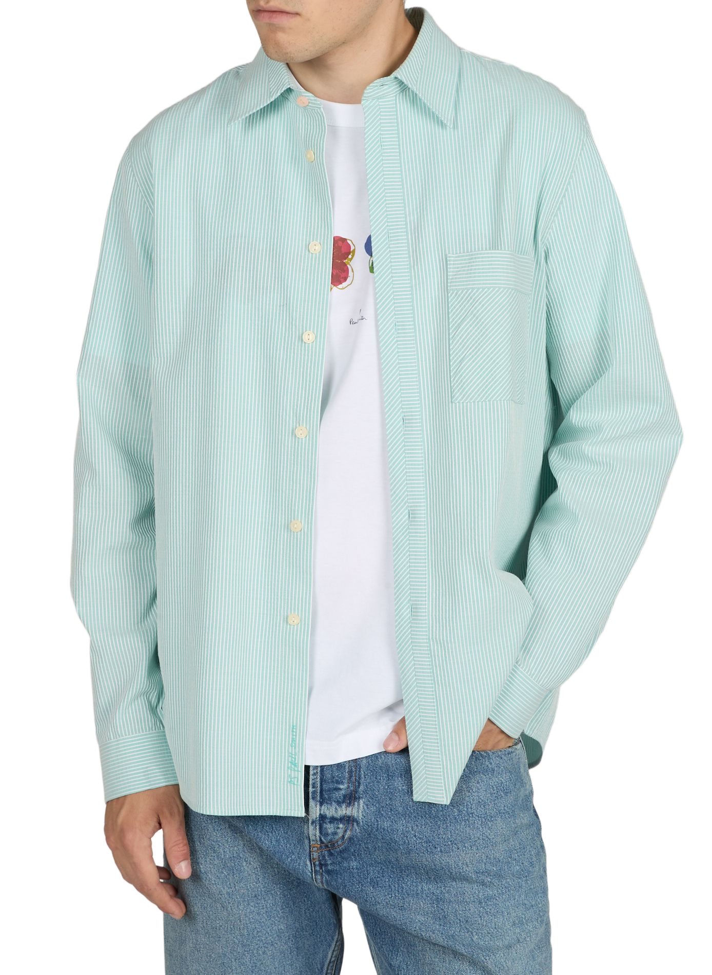 Wide Striped Cotton Shirt PAUL SMITH Green