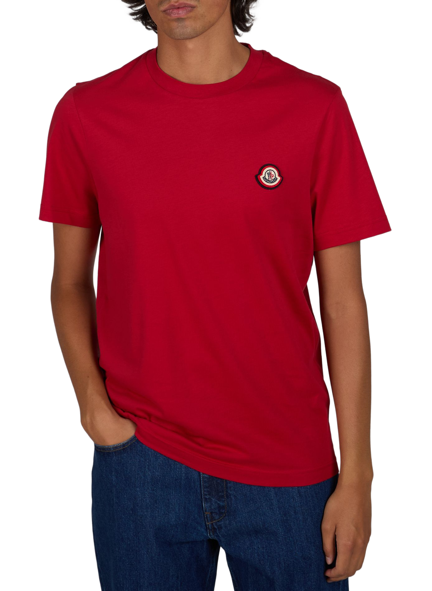 Gerades einfarbiges T-Shirt mit Rundhalsausschnitt MONCLER Rot