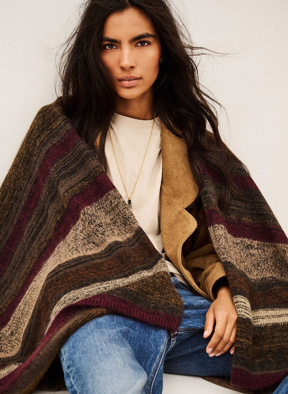 Poncho large en laine mélangée perros BA&SH Marron