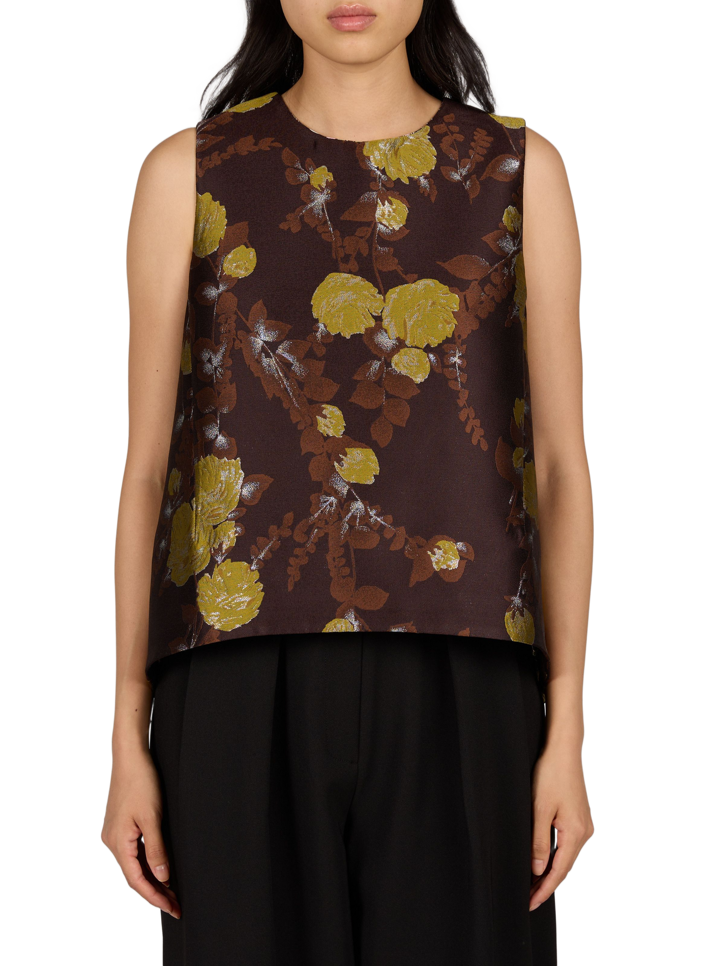 Straight-fit printed scoop-neck tank top LA DOUBLEJ Brown