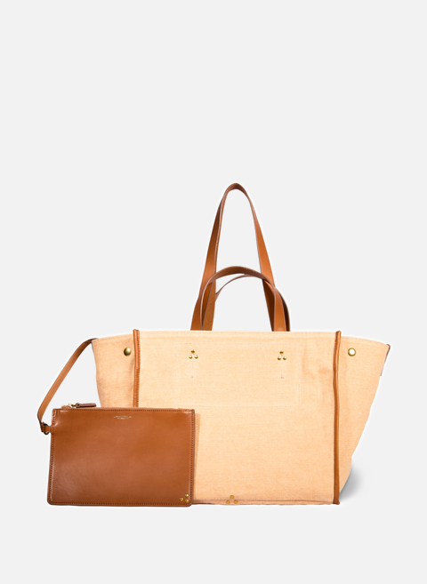 حقيبة تسوق léon m من الكتان والجلد باللون الأصفر من jérôme dreyfuss 
