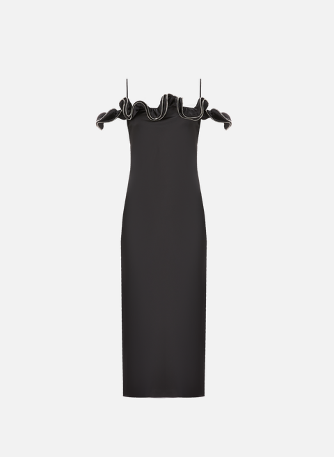 فستان متوسط ​​الطول من الساتان باللون الأسود.كوبيرني 