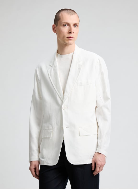 Straight Linen Blend Jacket White by ARMANI EXCHANGE ARMANI EXCHANGE Straight Linen Blend Jacket White