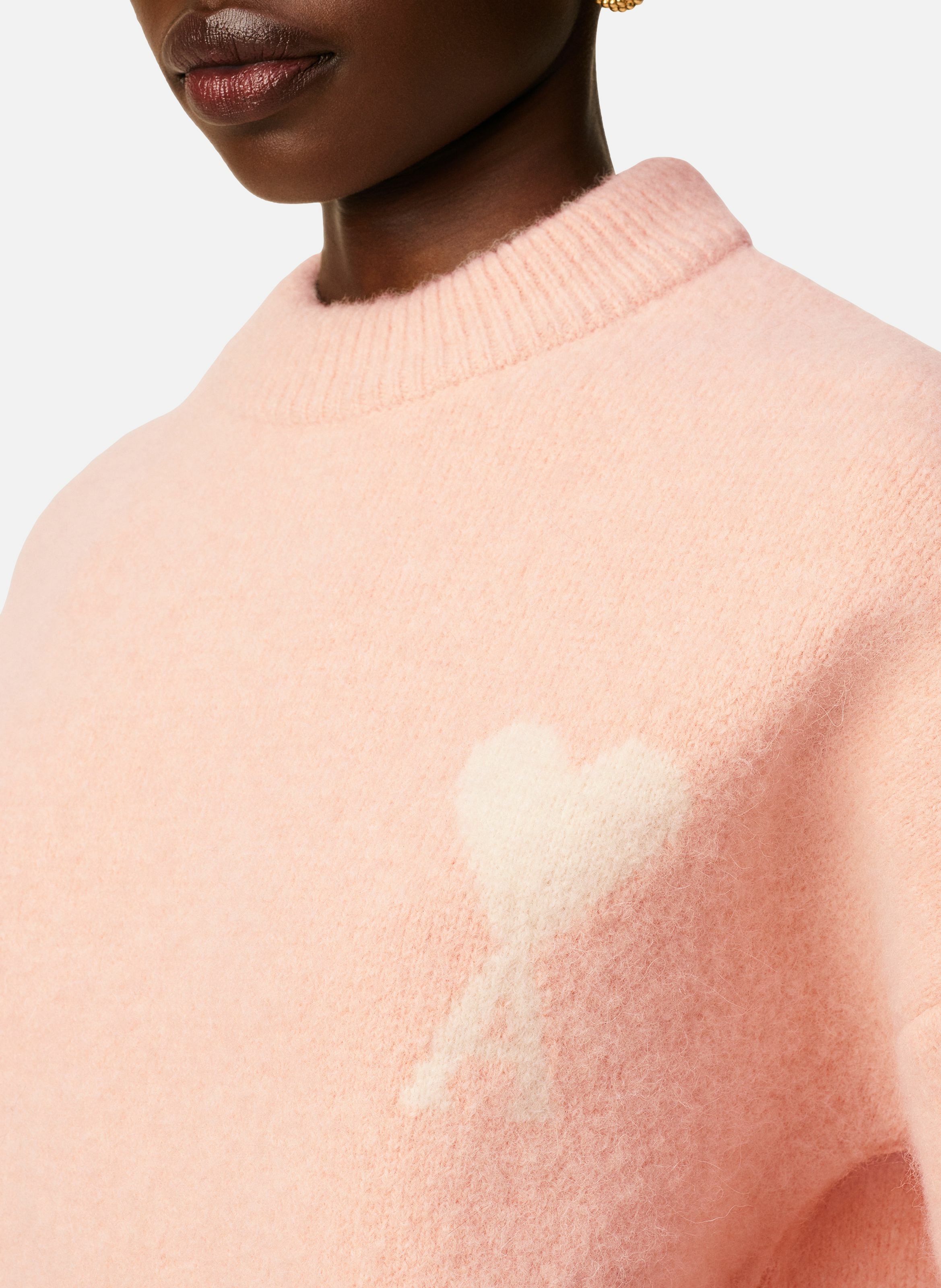 Pull col rond ami de coeur en alpaga unisexe AMI PARIS Rose